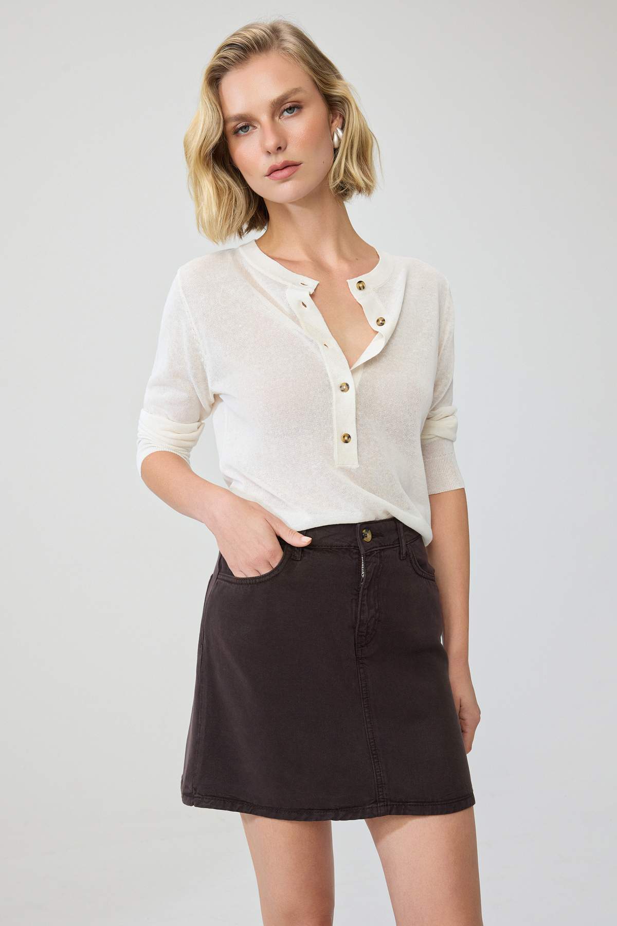 Trendyolmilla Kahverengi More Sustainable %100 Tencel™ Mini Etek TWOSS26ET00268