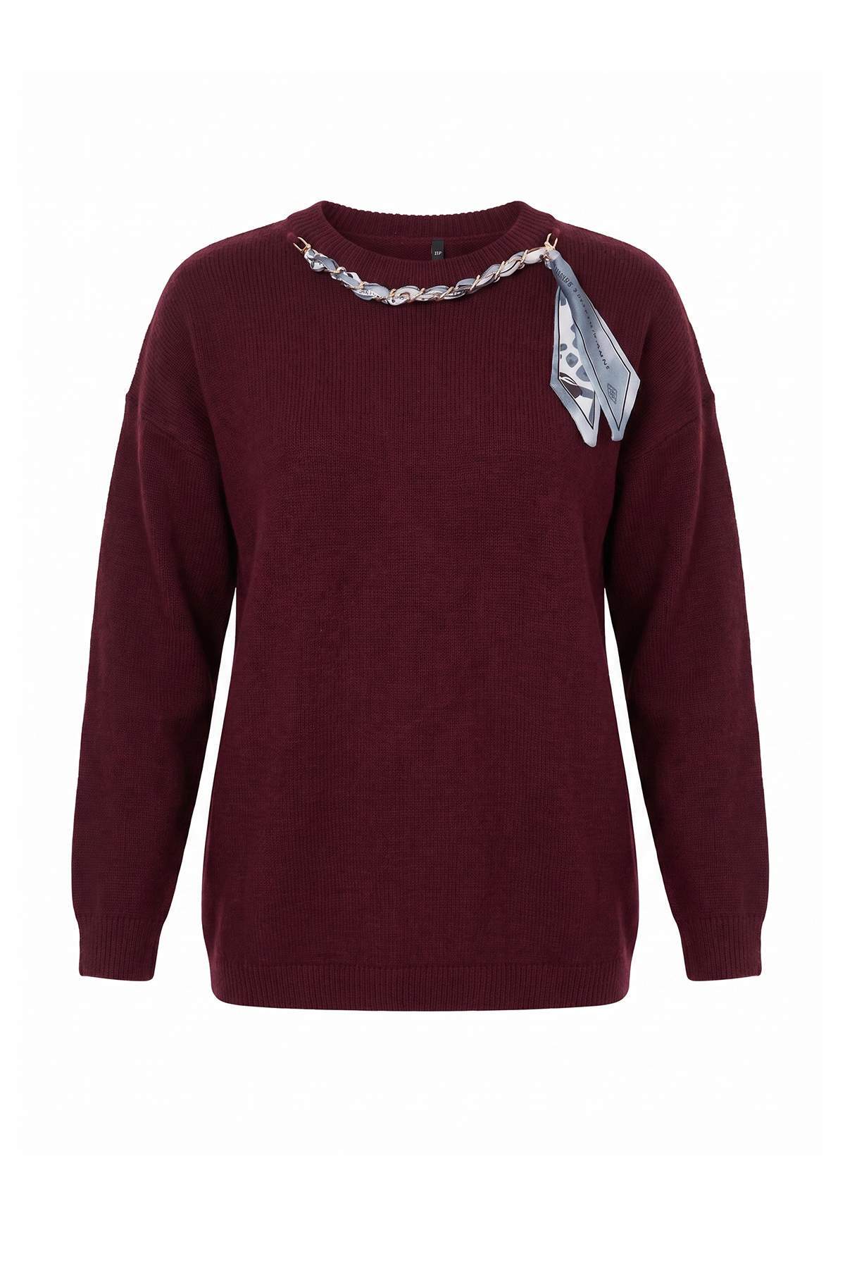 Trendyolmilla Modest Bordo Yakada Fular Detaylı Yumuşak Dokulu Triko TCTAW27AK00003
