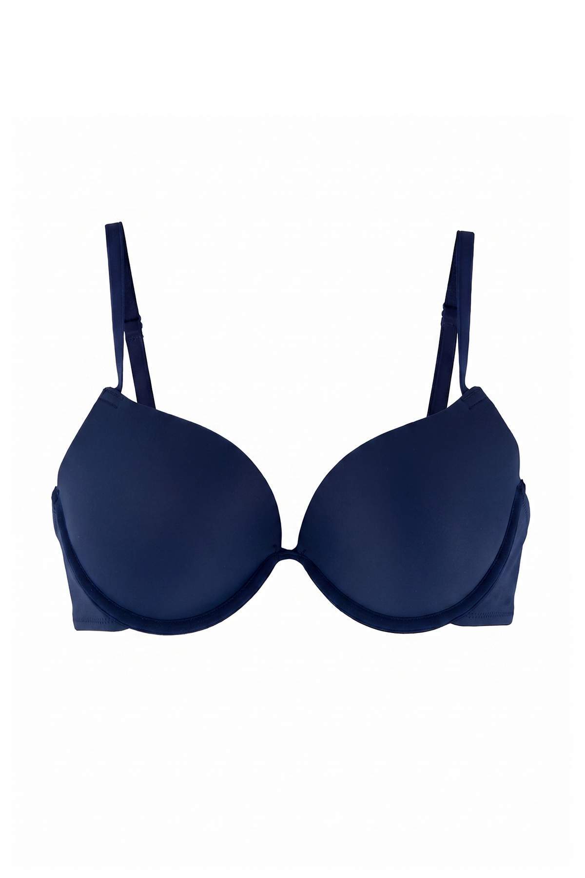 Trendyolmilla Lacivert Tekli Micro Balenli Düz Push Up T-Shirt Bra Sütyen THMAW22SU0004