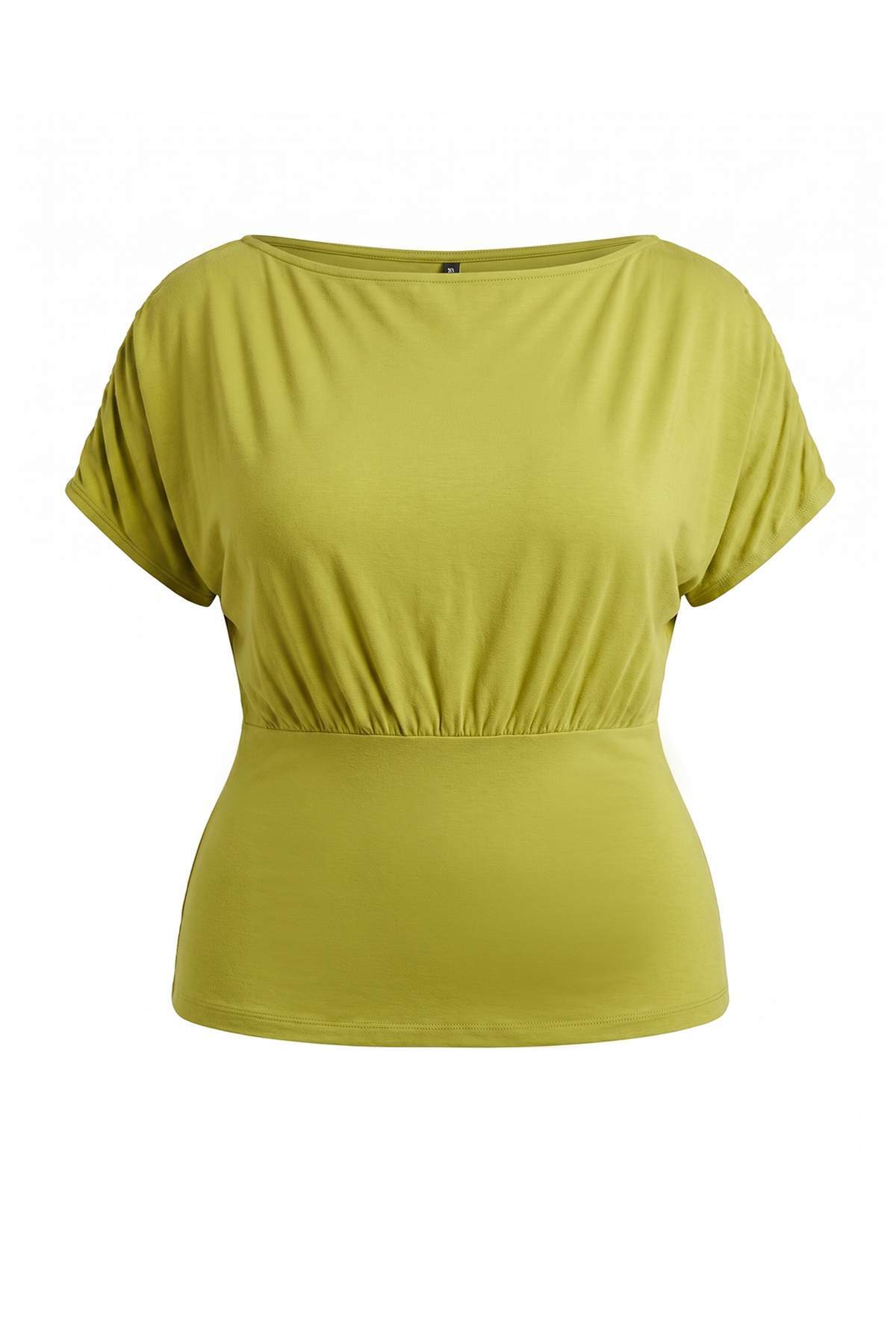 Trendyolmilla Curve Yeşil Fitted/Vücuda Oturan Asimetrik Yaka Kısa Kollu Yumuşak Örme Büyük Beden Bluz TBBSS26AF00226