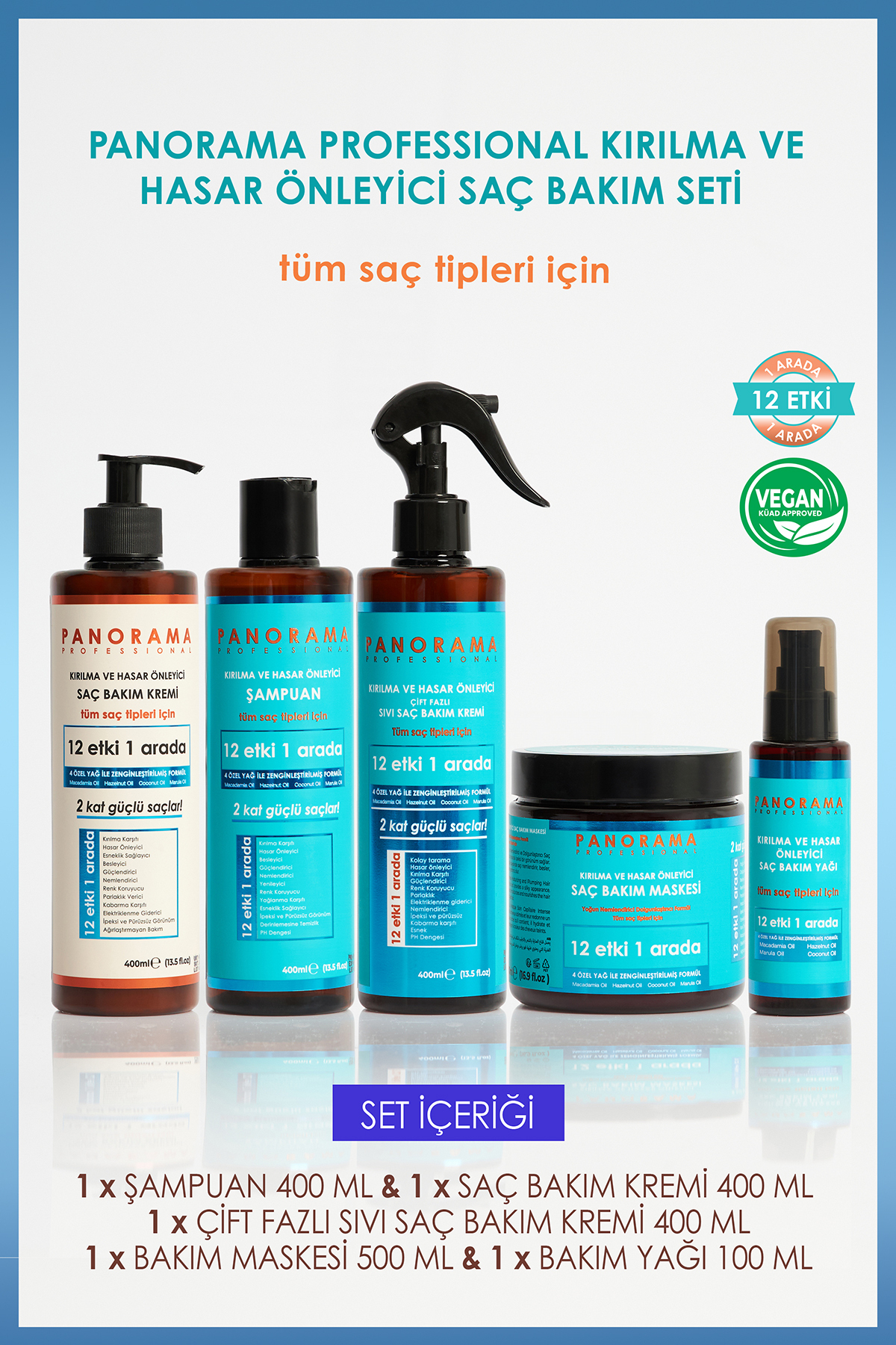 PANORAMA PROFESSIONAL Professional Kırılma Ve Hasar Önleyici Aile Bakım Seti 2 Kat Güçlü Saçlar 12 Etki 1 Arada Vegan — KH01