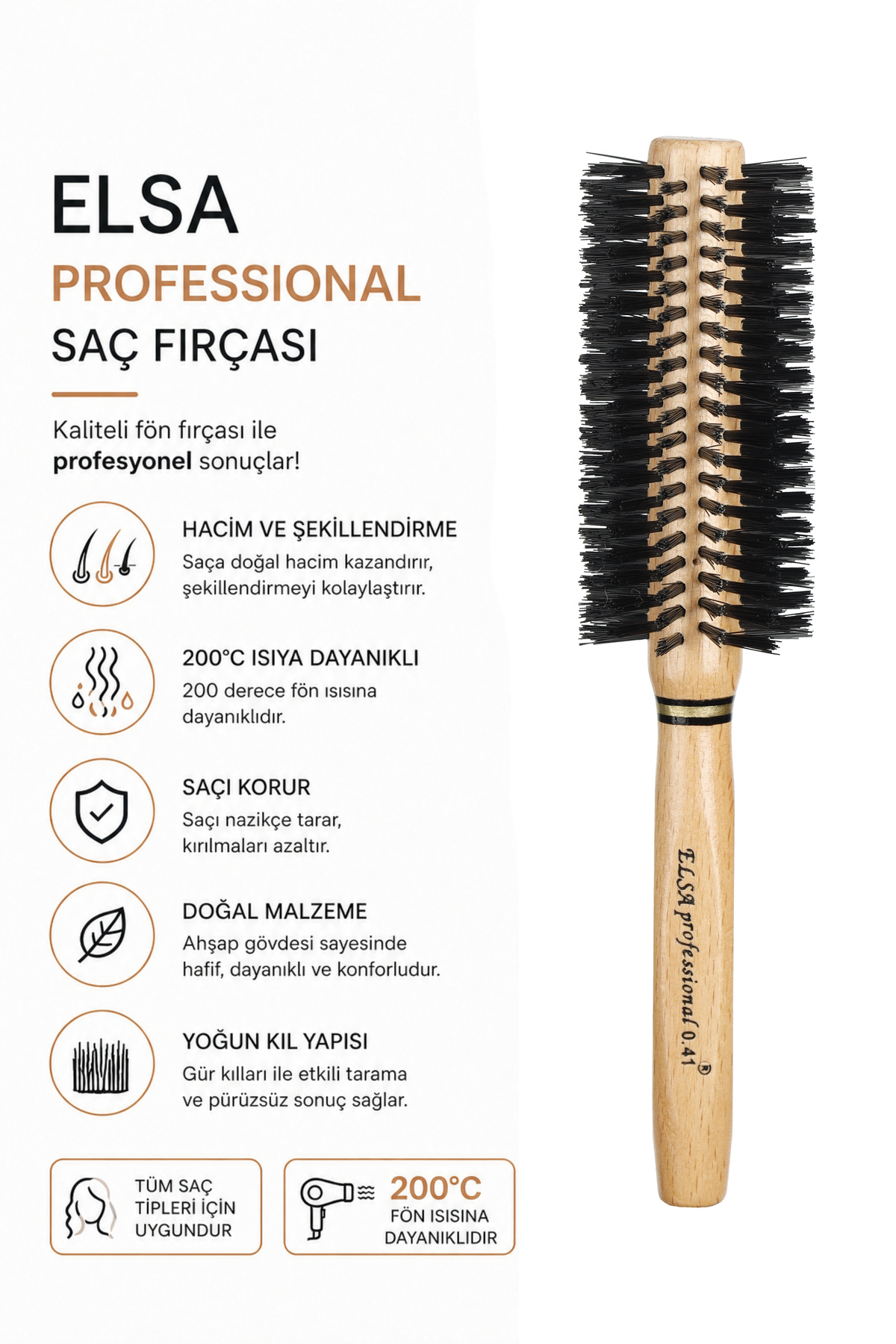 Elsa Professional 0.41 Natural Soft Hair Brush — قهوه‌ای — تصویر 2 از 4