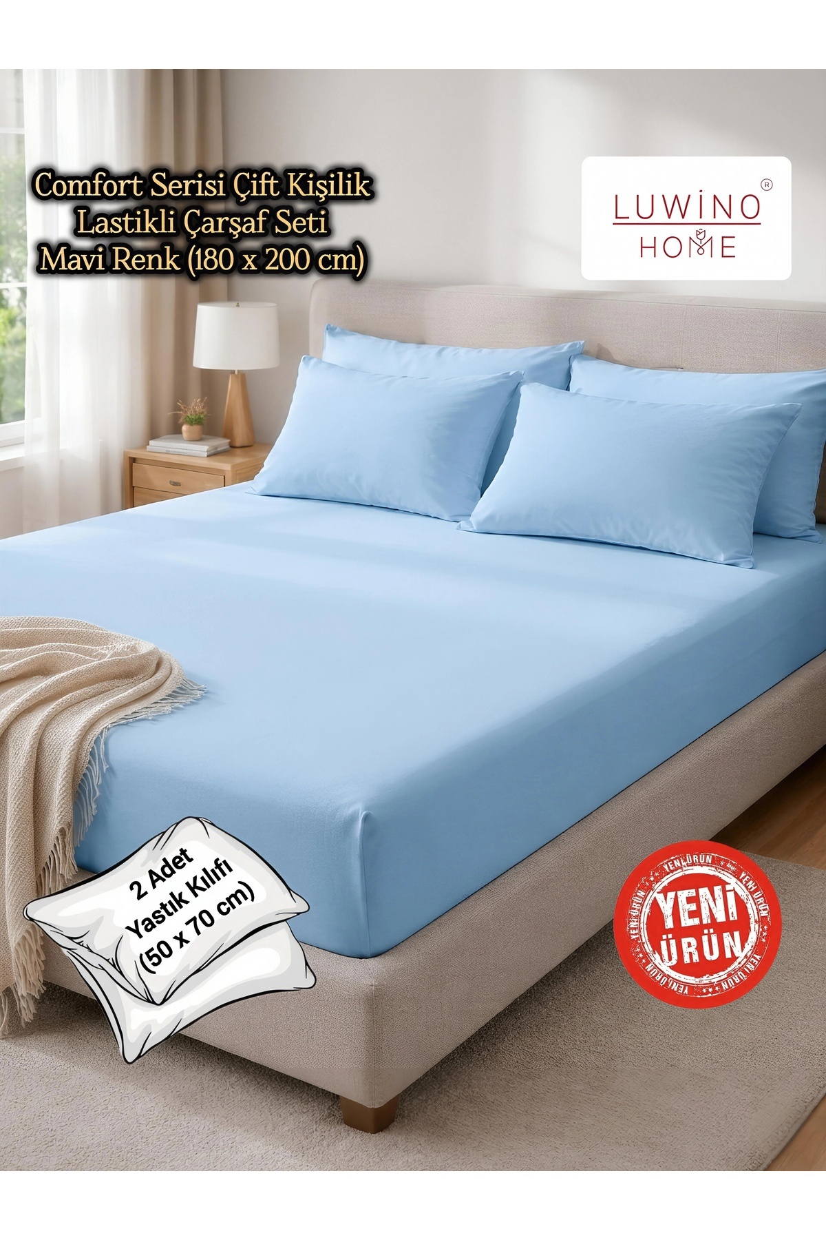 Comfort Series Cotton Double Fitted Bed Sheet Set (180 x 200 cm , 30 cm Height)