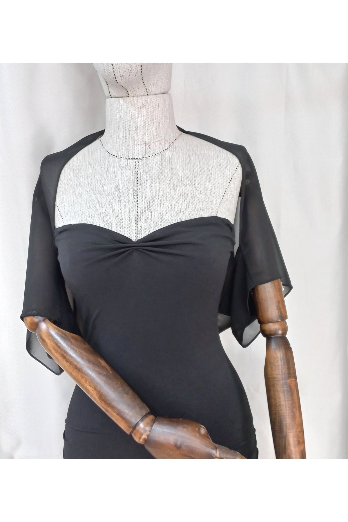 es moda shop Ariane şifon kısa kollu şal siyah görsel 5