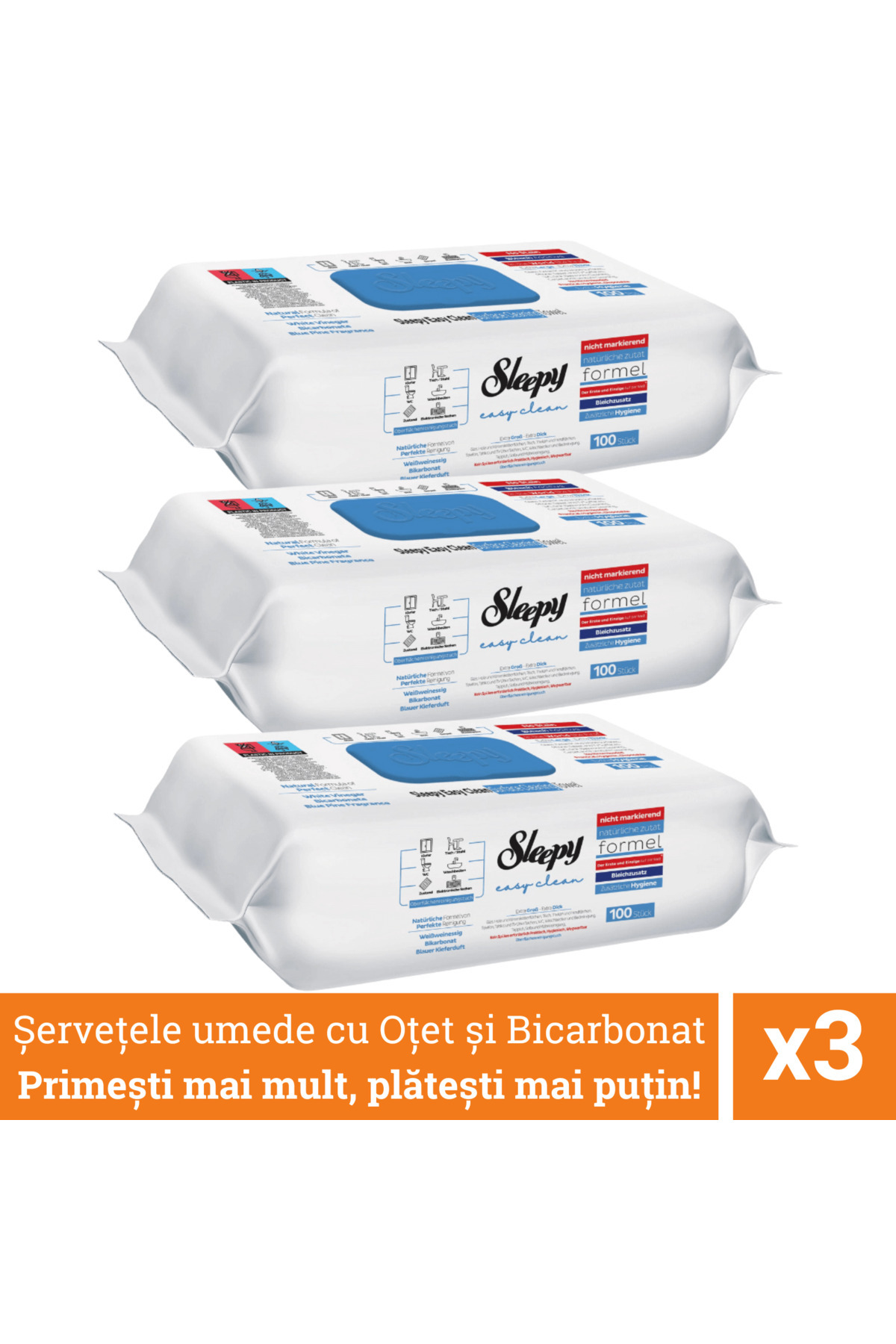 Sleepy Șervețele umede pentru multiple suprafețe, ușor de curățat, cu oțet și...