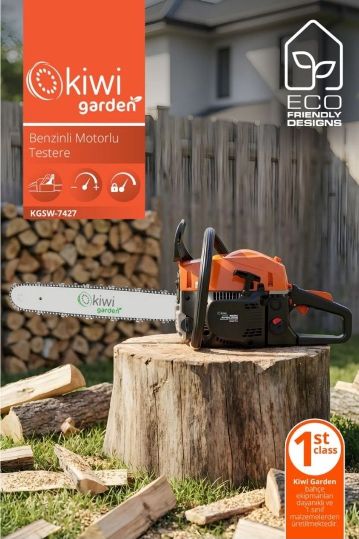 Kiwi Garden KGSW-7427 Benzin Motorlu Testere 52 cc 45 cm Pala
