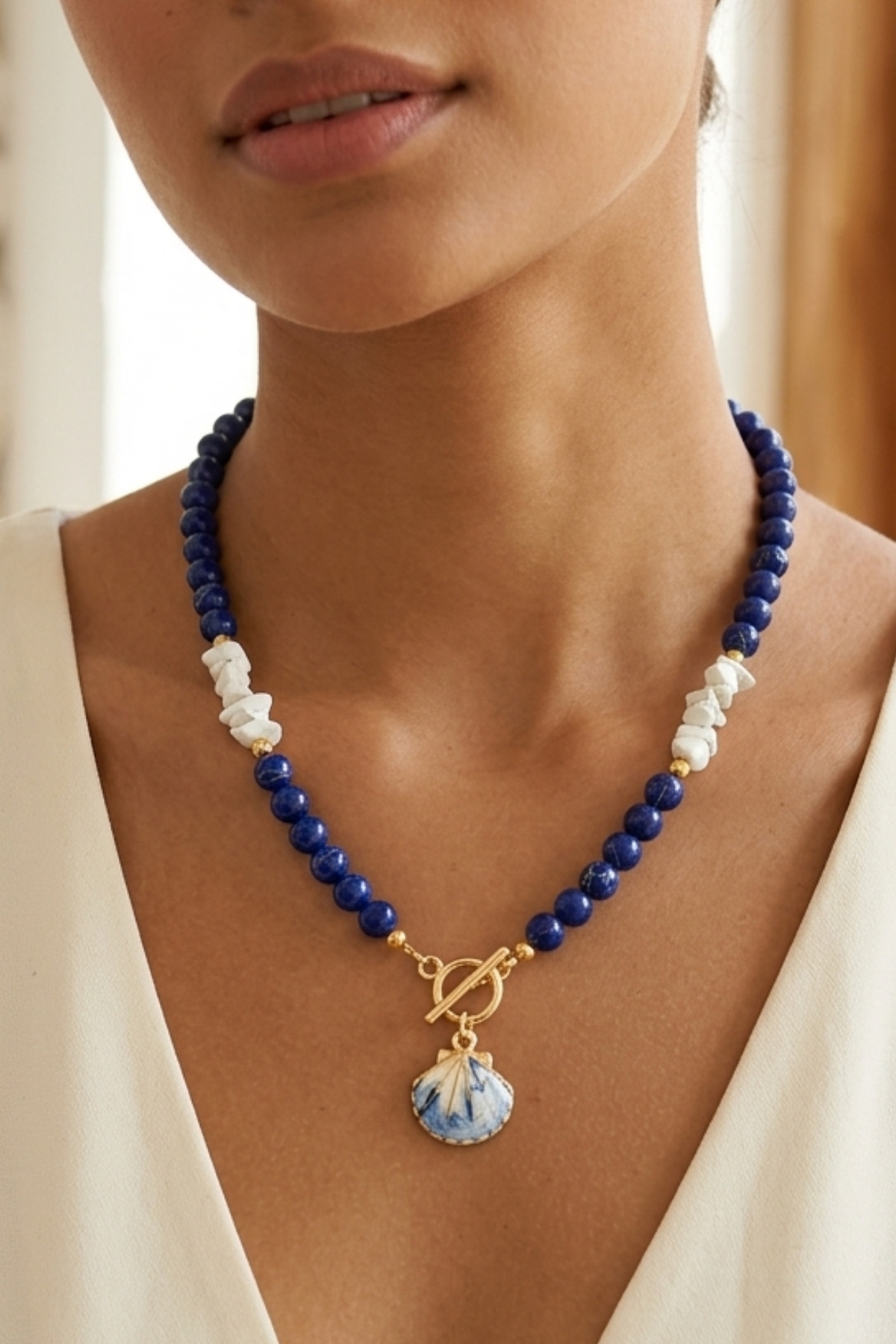 ALAÇATI GLASS BEAD NATURAL STONE NECKLACE