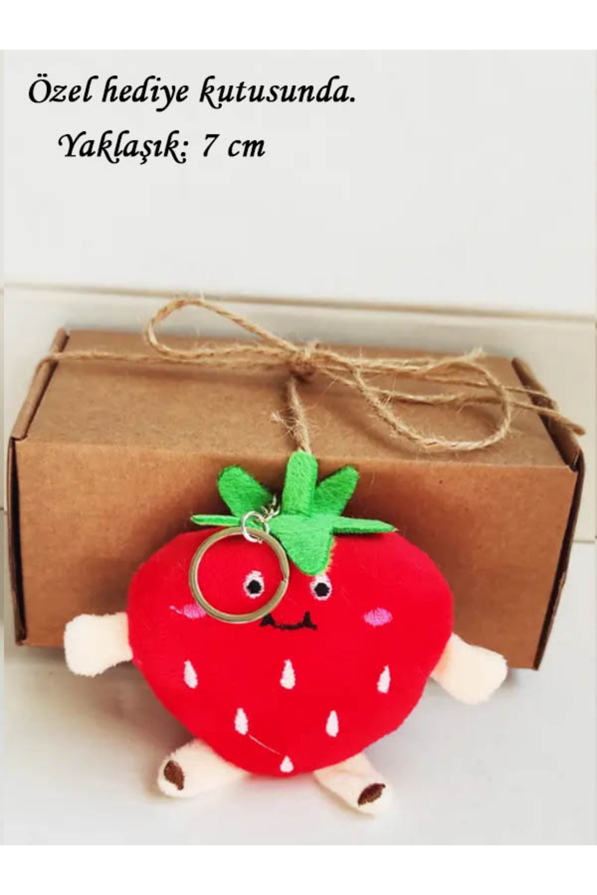 Red Plush Toy Heart Strawberry Keychain with Kraft Box 7 Cm - Bag Ornament - Birthday