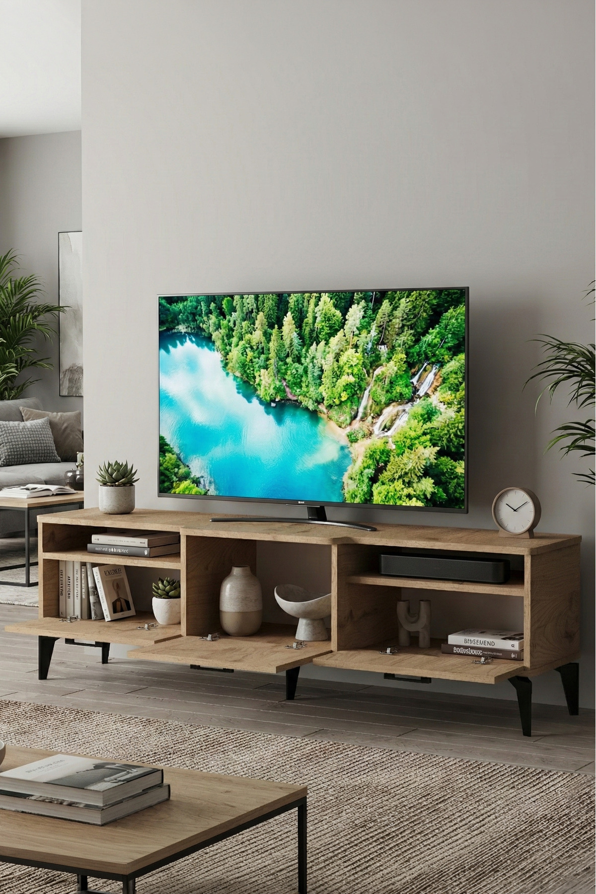Goldfalez Mistral TV Sehpası Suntalam Bej 160x40 cm görsel 5
