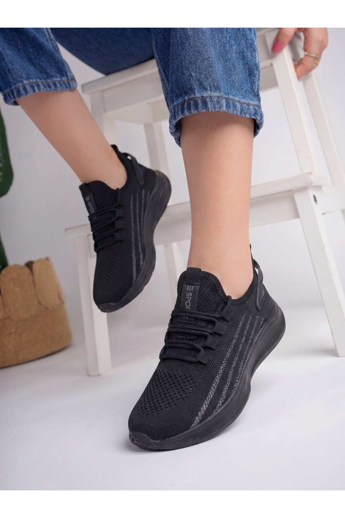 E SPORT Siyah Unisex Hafif Triko Sneaker Ortopedik Ayakkabı-015 görsel 6