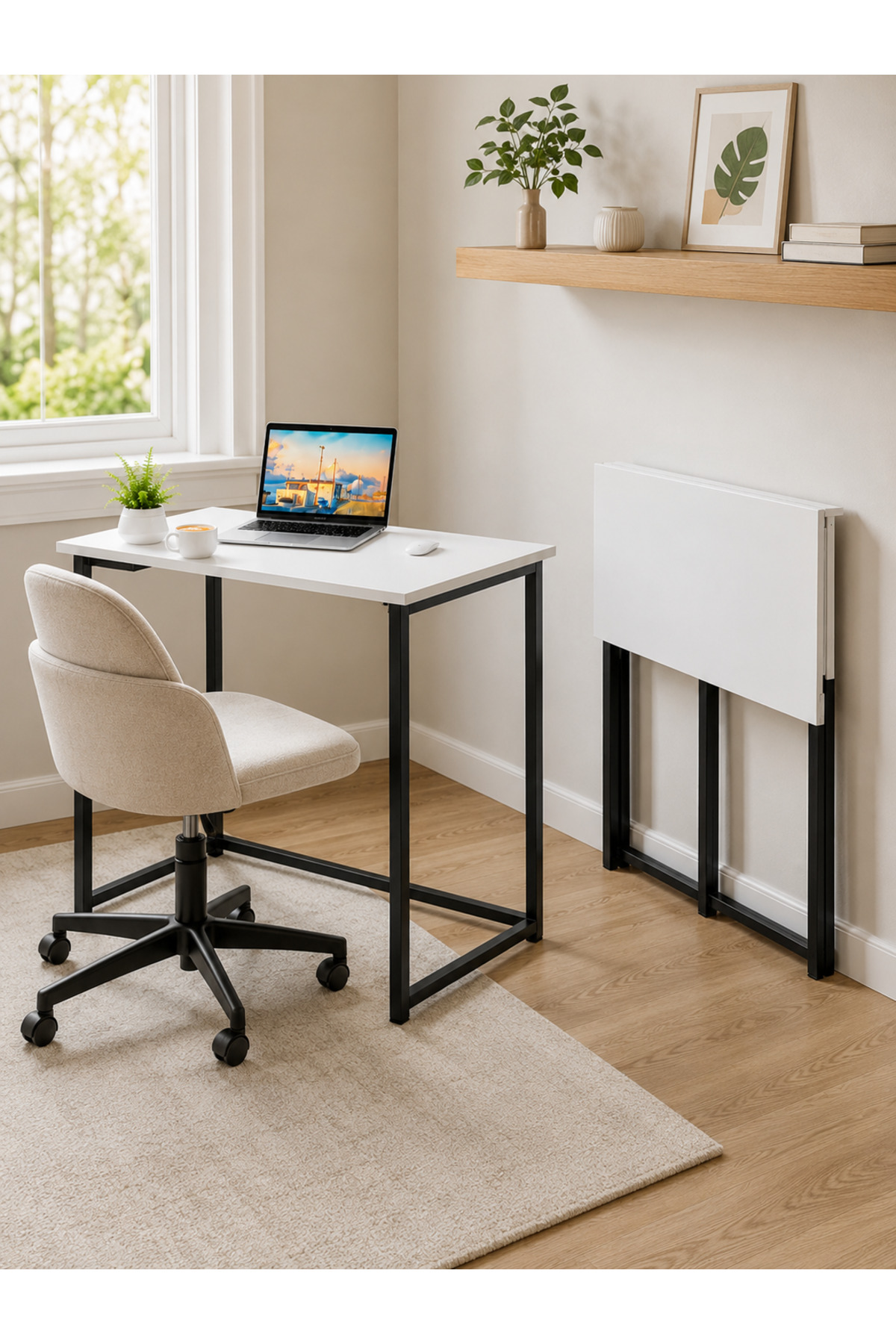 Folding Desk Foldable Table Dining Table Kitchen Table Student Study Desk Laptop Computer Portable Multi-Purpose Worker B&W