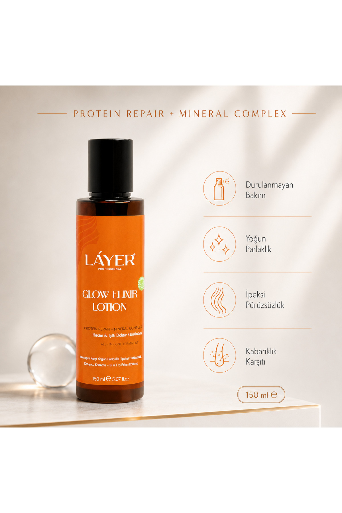 Layer Glow Elixir Lotion Durulanmayan Saç Bakım Losyonu 150 ml | Yoğun Parlaklık, İpeksi Görünüm, Yoğun onarım ve Kabarıklık Karşıtı Bakım — 02