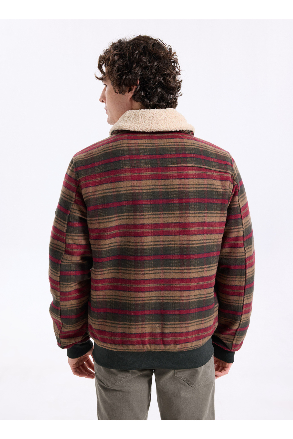 Lee Cooper Haki Erkek Regular Fit Ekoseli Mont 261 LCM 232011 SANTOS HAKİ-BORDO görsel 5