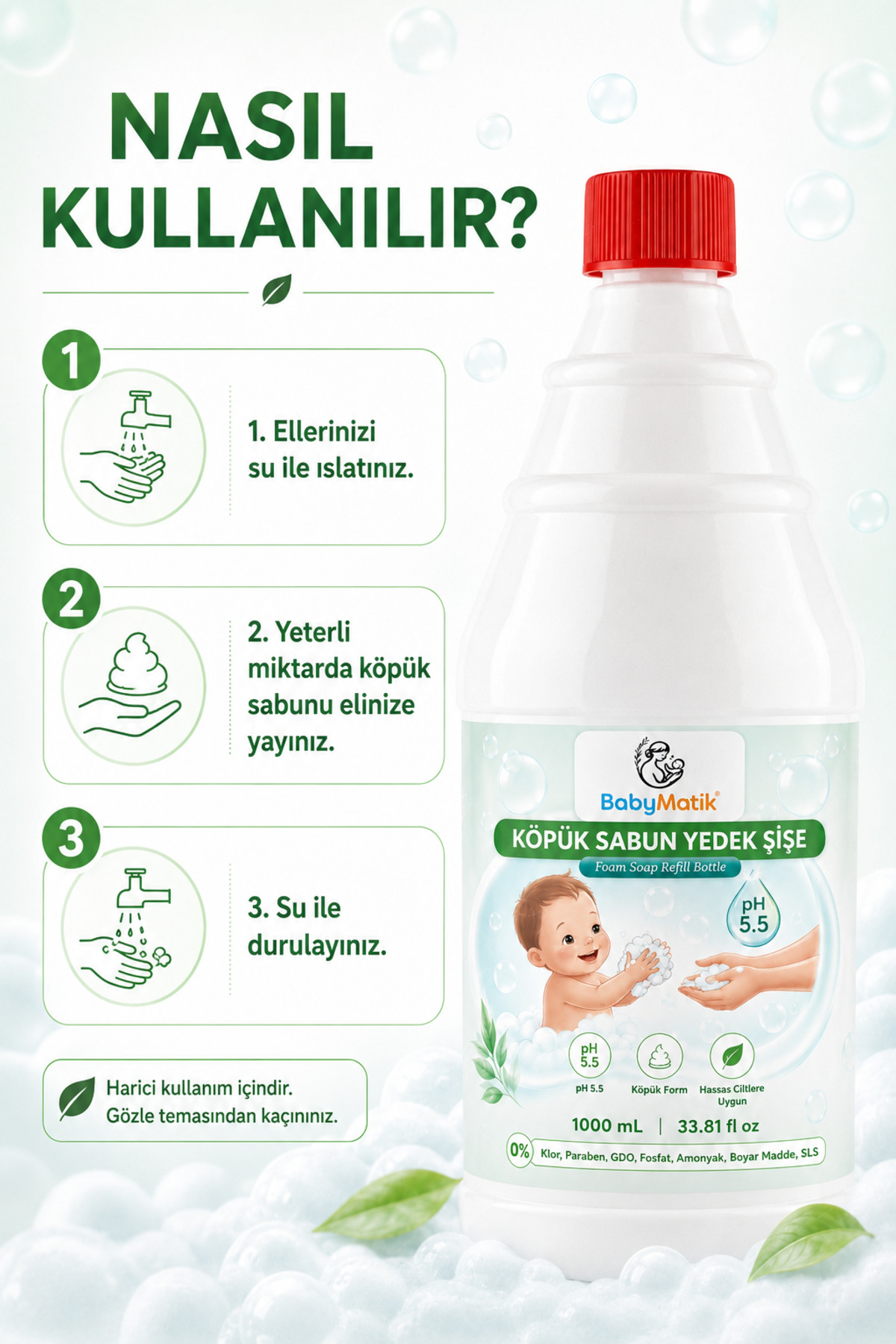 El Yıkama Köpüğü Yedek Şişe, Ph5.5, Çoçuk Ve Hassas Ciltler Için Özel Formül, 1000mL — BM-0000-06 — تصویر 7 از 8