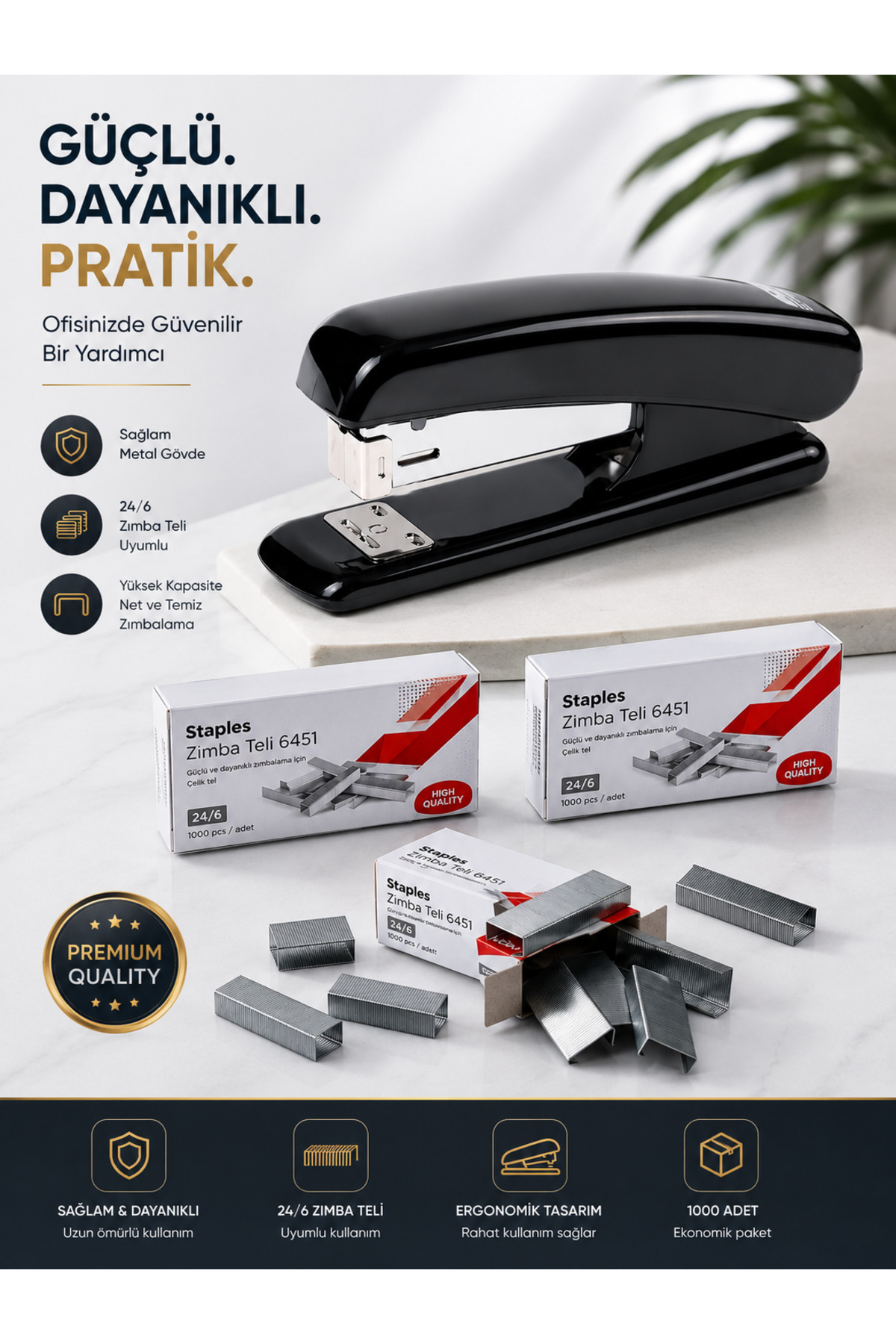 cheeny様同梱対応品 andelart 24/6 Popular Siyah Zımba Makinası + 3000 Adet Zımba Teli