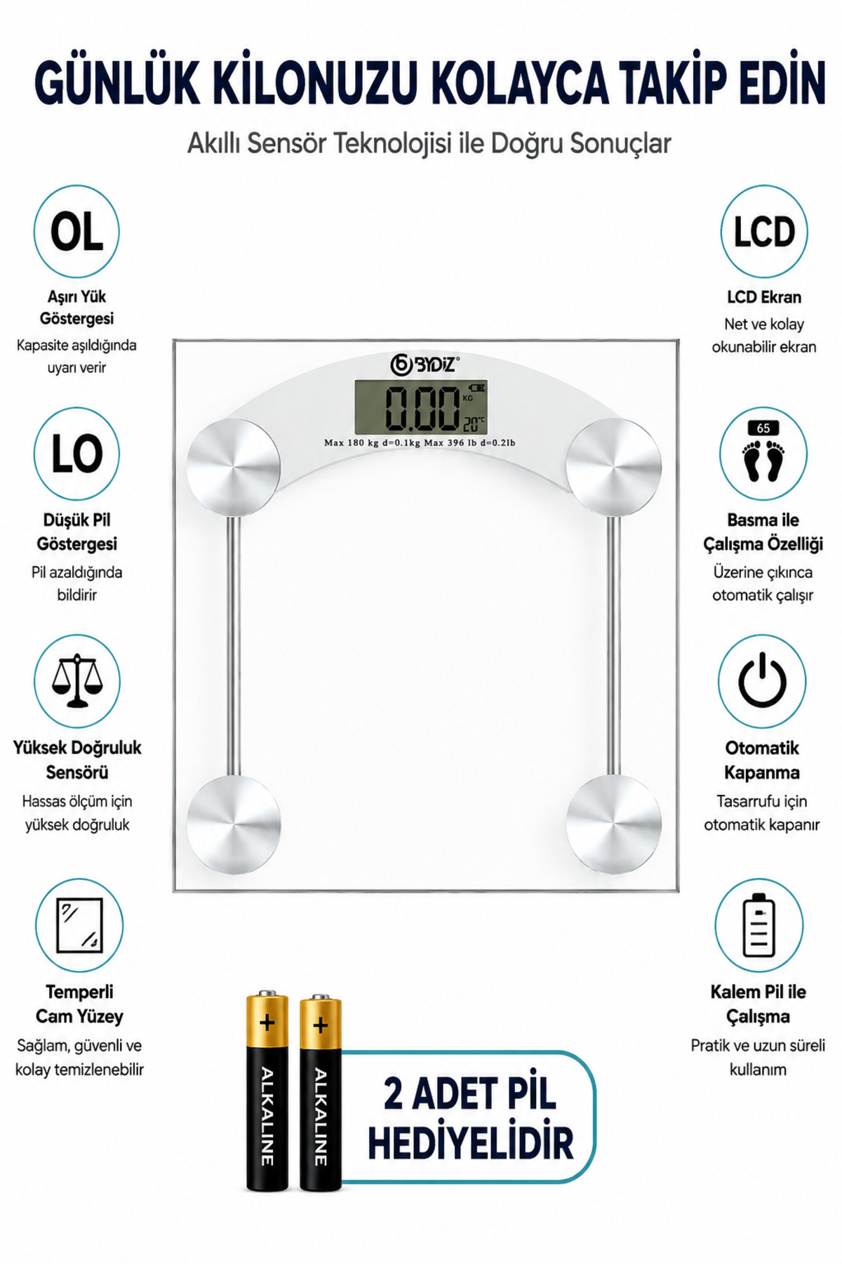 By-002 Digital Scale Lcd Screen Bath Scale 180 Kg Capacity Tempered Glass Scale (SQUARE)