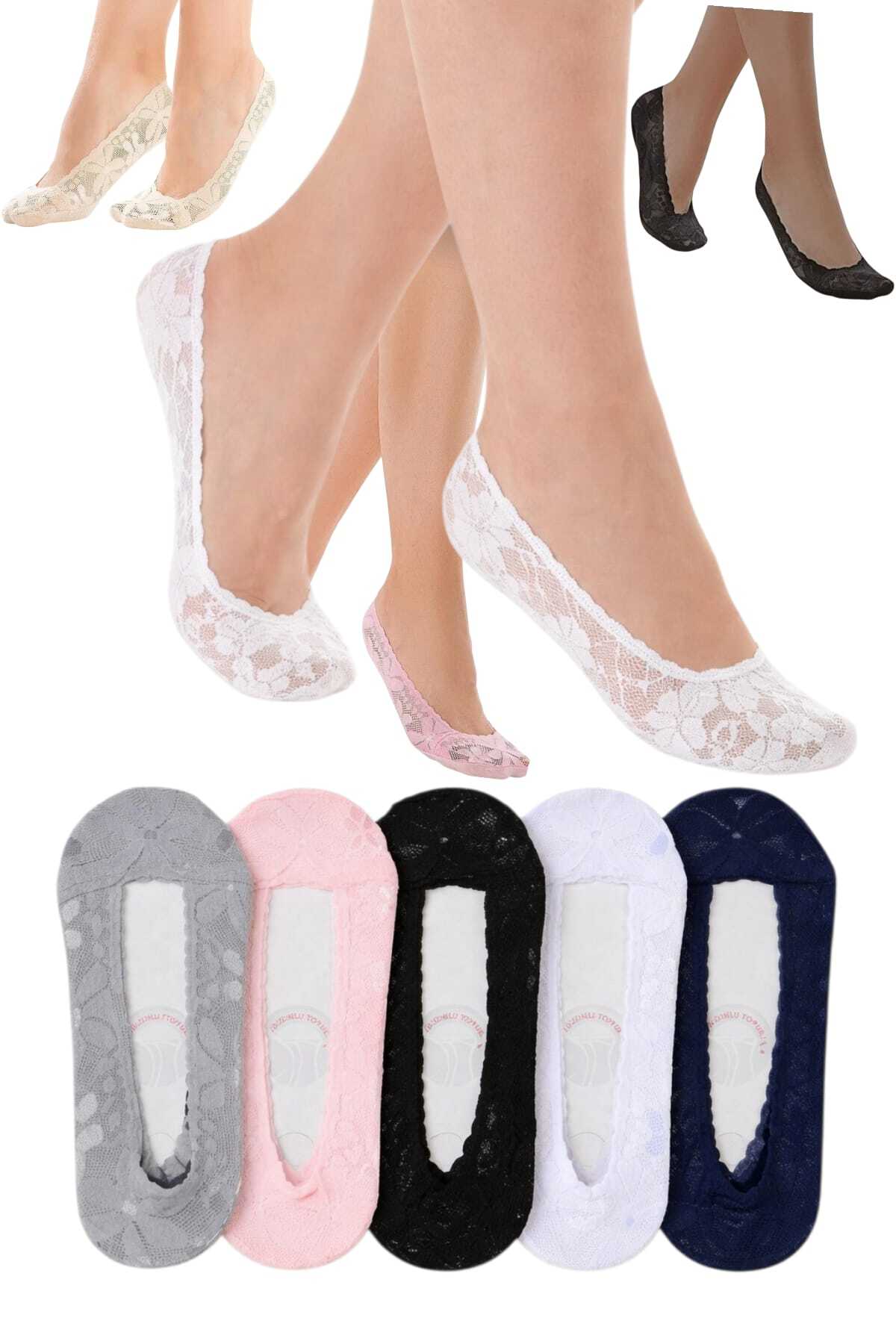DANTEL Women's Silicone Lace Ballerina Socks Set of 6
