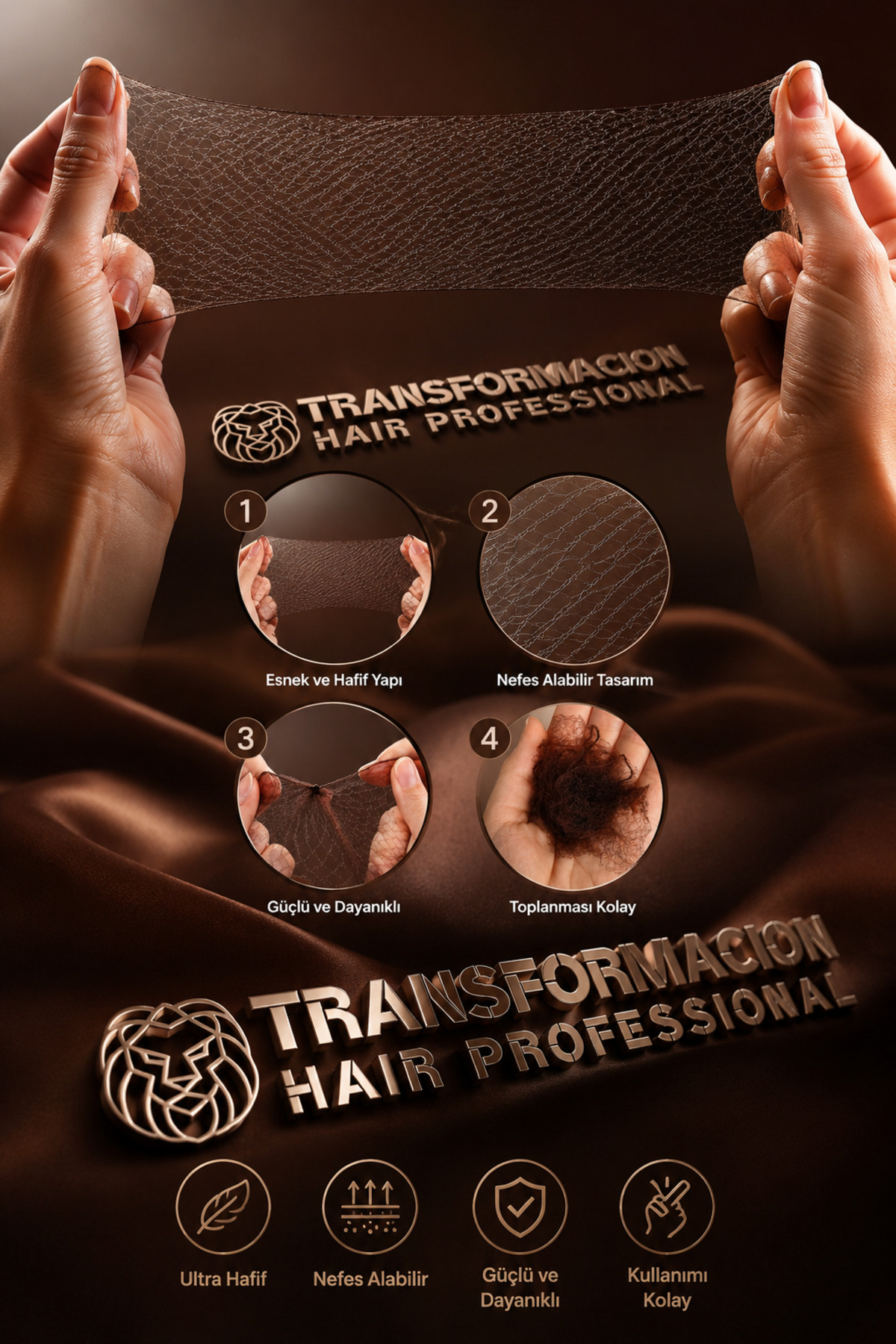 Transformacion 12'li Paket Kahverengi Görünmez Saç Filesi Esnek Topuz Filesi Bale Dansçı Filesi 720099 görsel 5