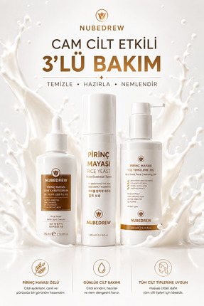 NUBEDREW Pirinç Mayası 3’lü Cilt Bakım Seti – Tonik + Leke Karşıtı Serum + Yü...
