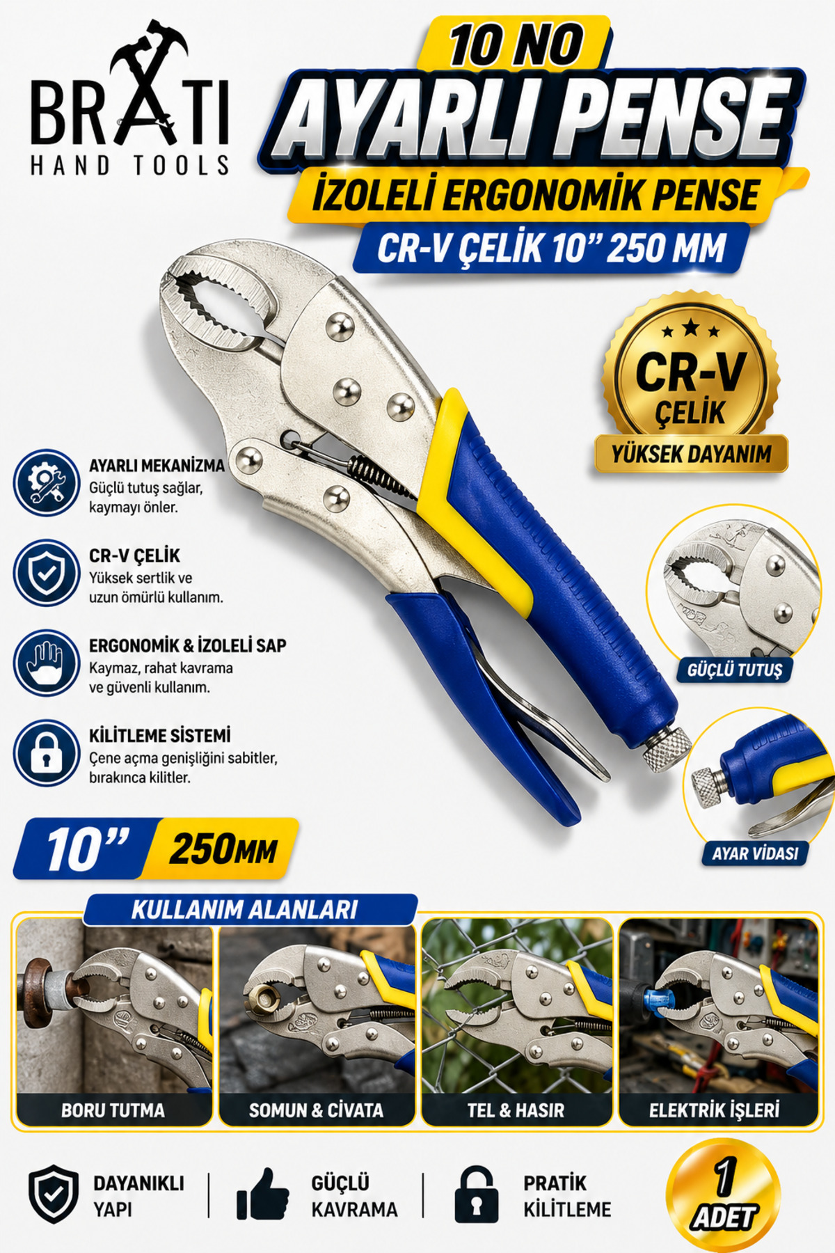 No 10 Adjustable Pliers Insulated Ergonomic Pliers Cr-v Steel 10'' 250 Mm
