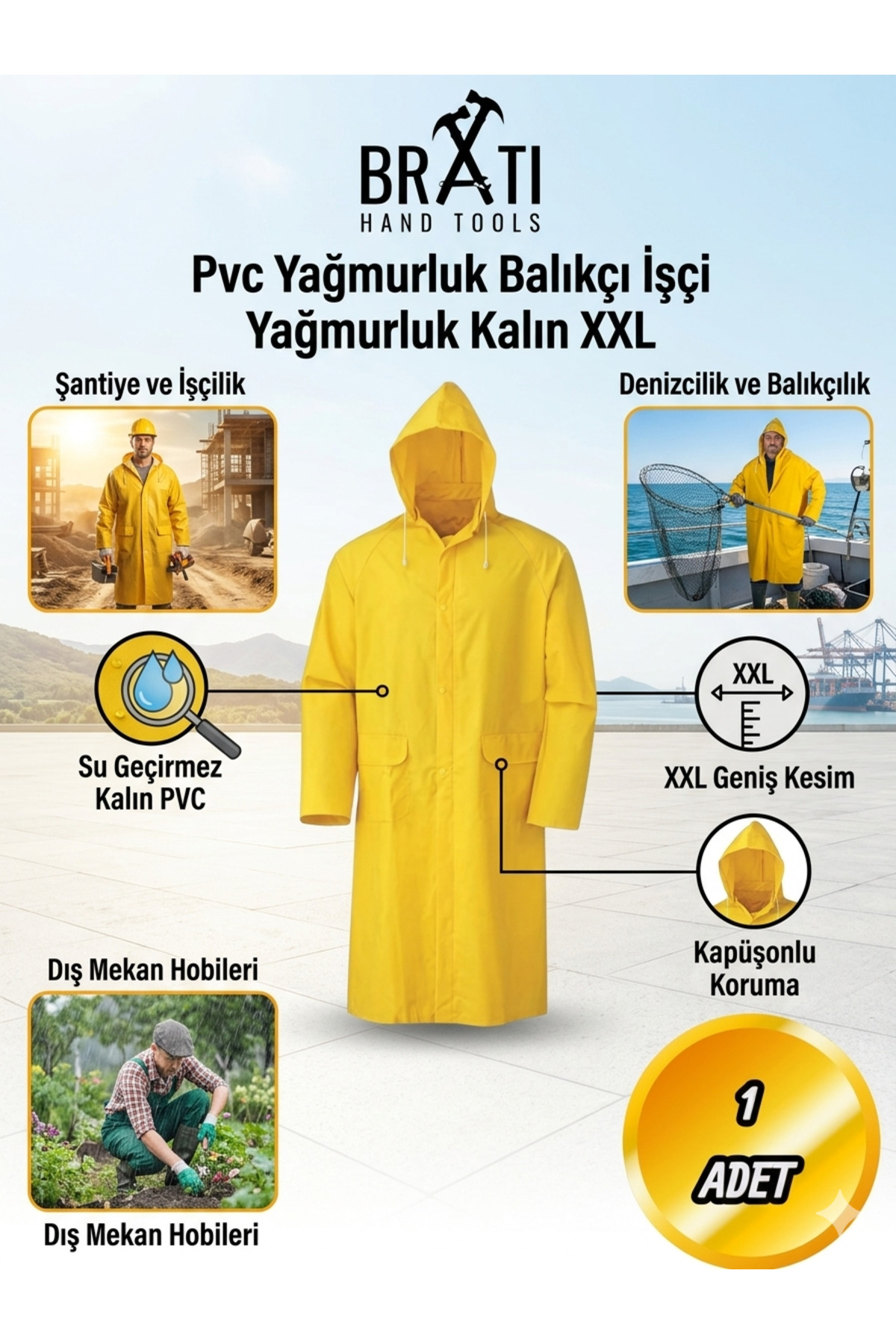 Pvc Yağmurluk Balıkçı İşçi Yağmurluk Kalın XXL — زرد 4201BRTBLTPVCSYXXL — تصویر 2 از 5