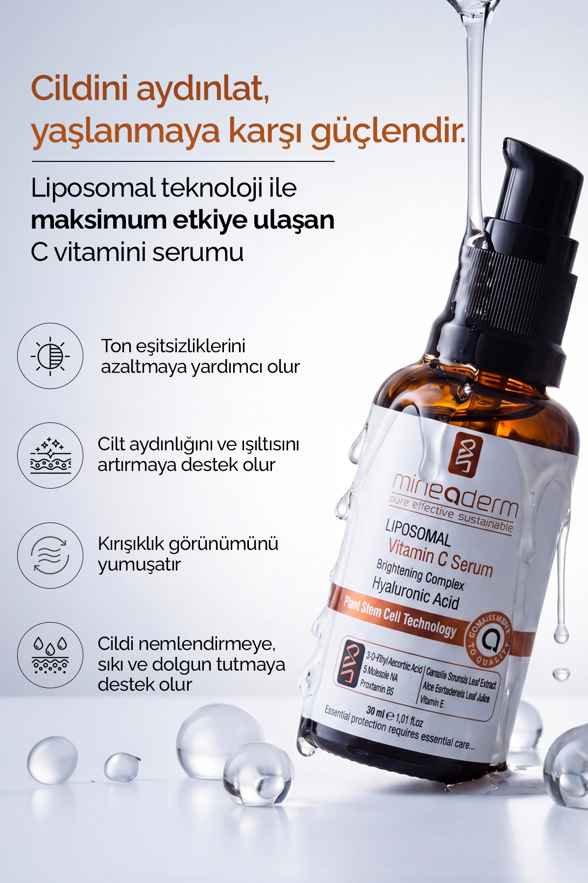 Liposomal C Vitamini Serumu – Leke Karşıtı & Aydınlatıcı Yüz Serumu 30 ml — MİN5087 — تصویر 4 از 8