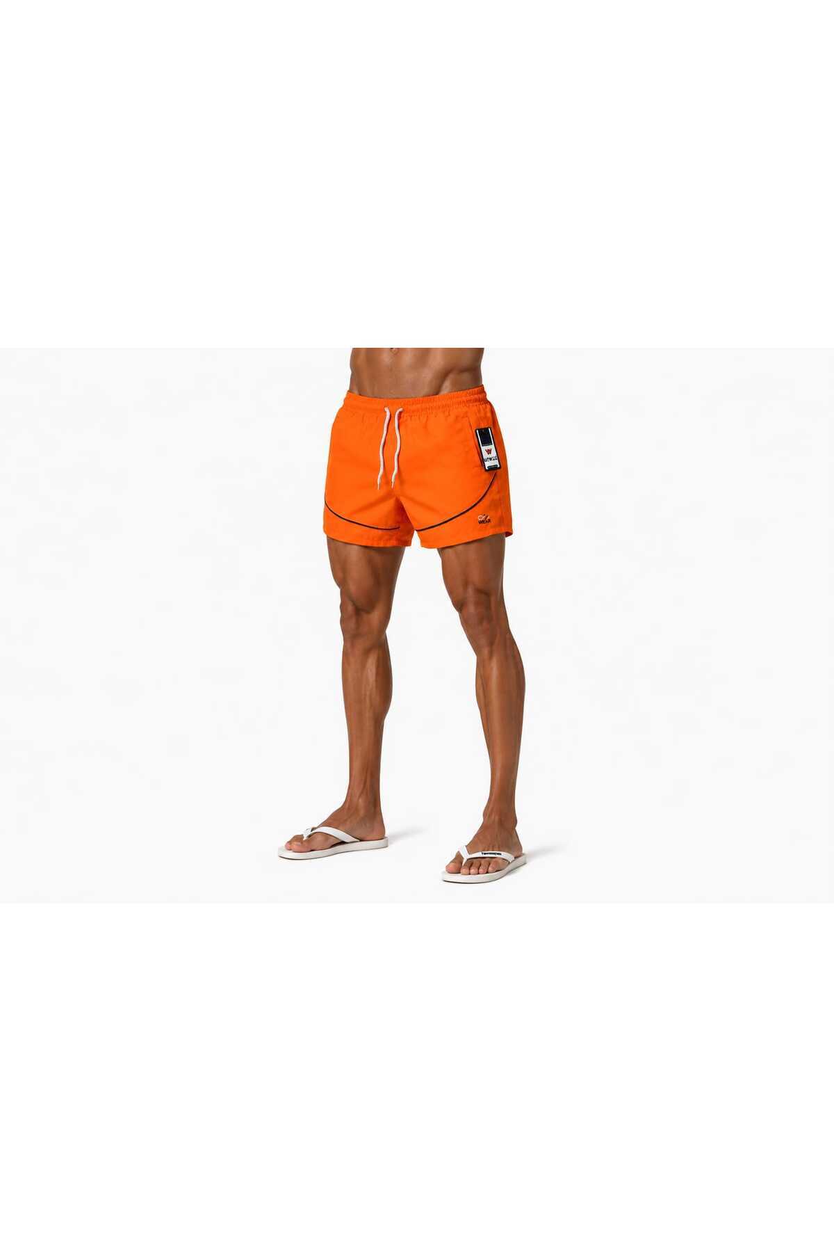 Samera Men's Oversize Orange Zipper Pocket Mesh Swim Shorts Bsf2464-3