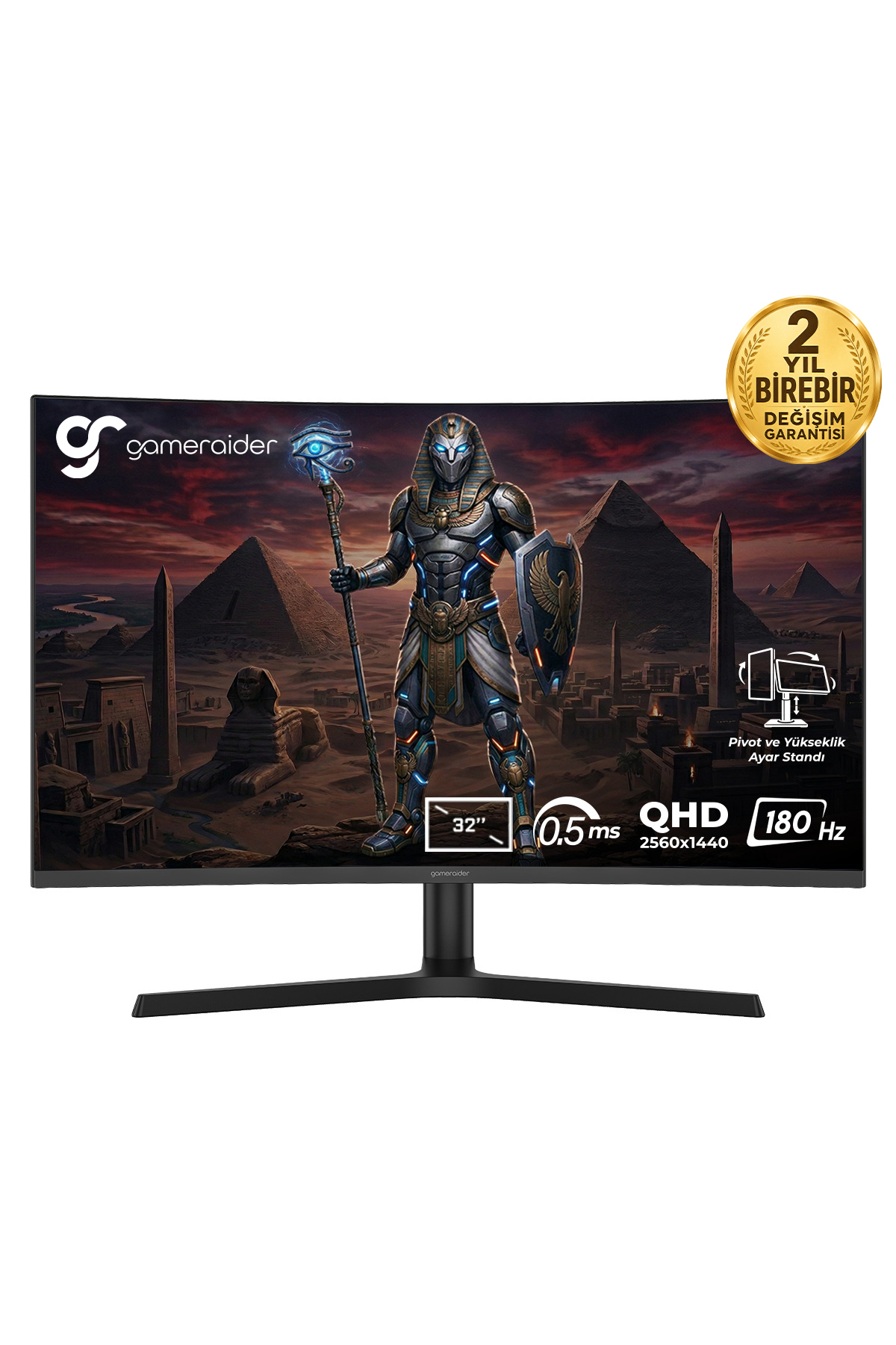 GameRaider HORUS GR32QC18V 32 inç 180Hz 0.5ms 2K QHD Adaptive Sync VA Kavisli Pivot Gaming Monitör