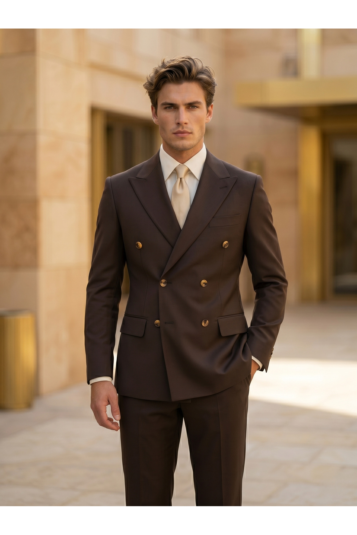 Signature | Kahverengi Kruvaze Takım Elbise — قهوه‌ای 15-495 CP — تصویر 5 از 7