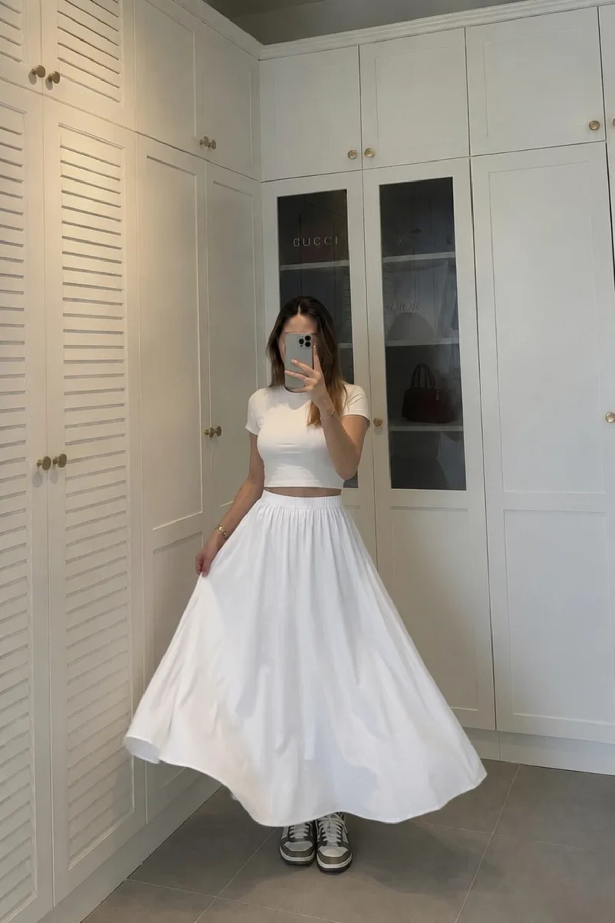 LUXINA GİYİM  Kadın Beyaz Poplin Kumaş Uzun Etek Beli Lastikli Günlük Maxi Etek 90 CM - Görsel 3