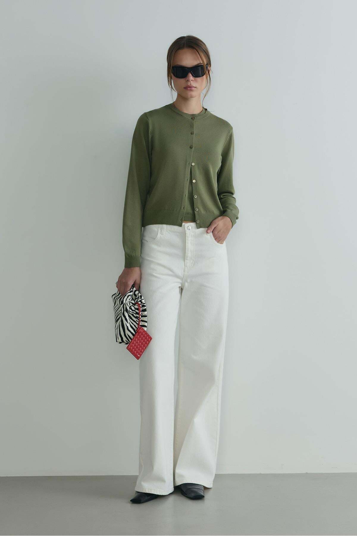Suud Collection Haki Lea Triko Hırka