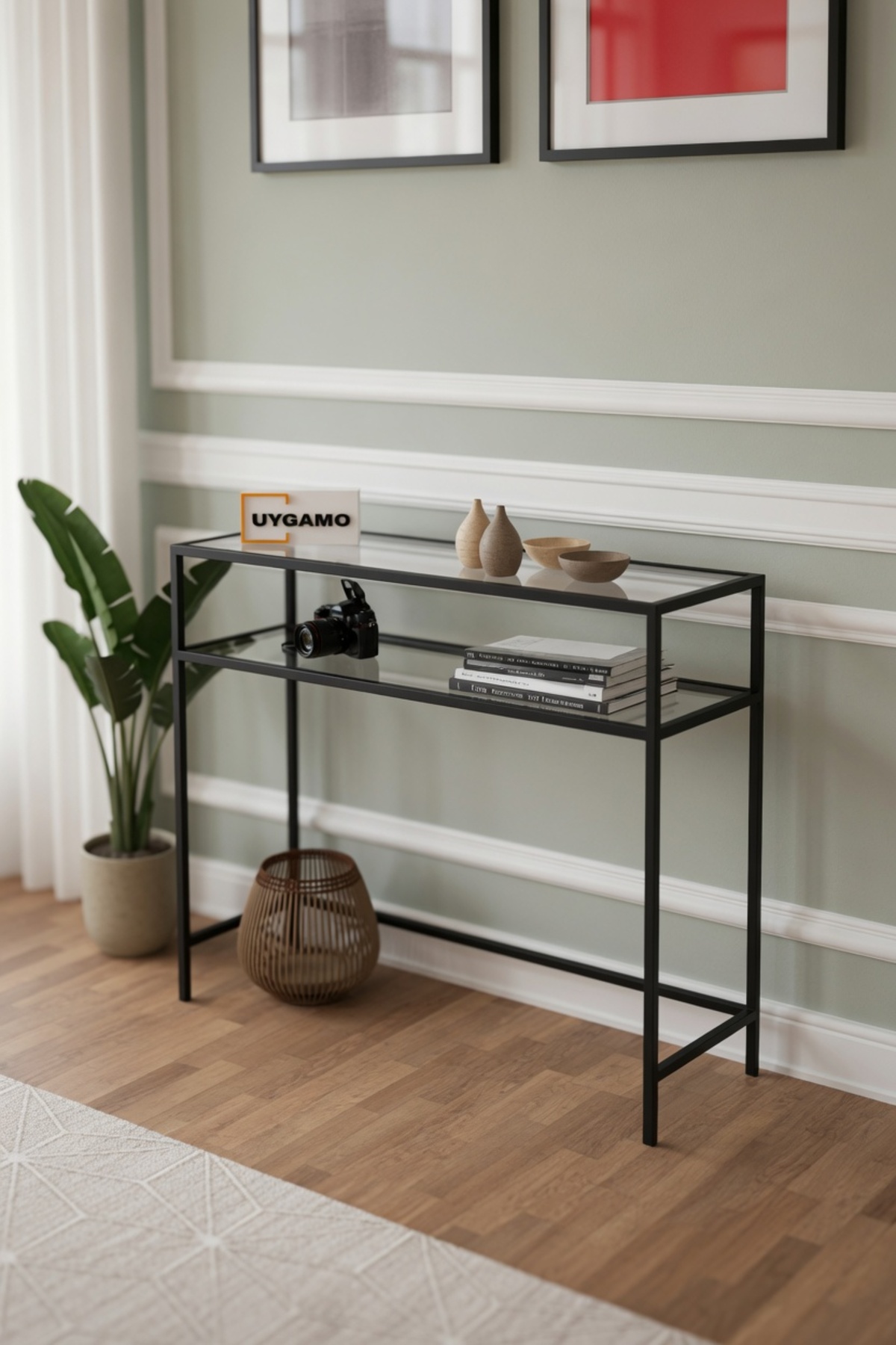 Sole Metal Dresuar Decorative Multi Shelf Coffee Corner Console Black Transparent Glass Entryway Living Room Side Table Console for Narrow Areas
