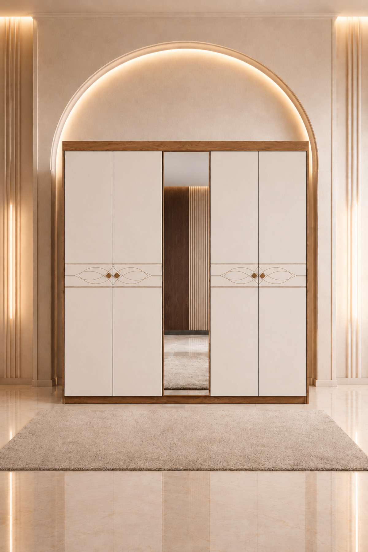 Alvin Mirrored 5 Door Wardrobe - Yellow Oak