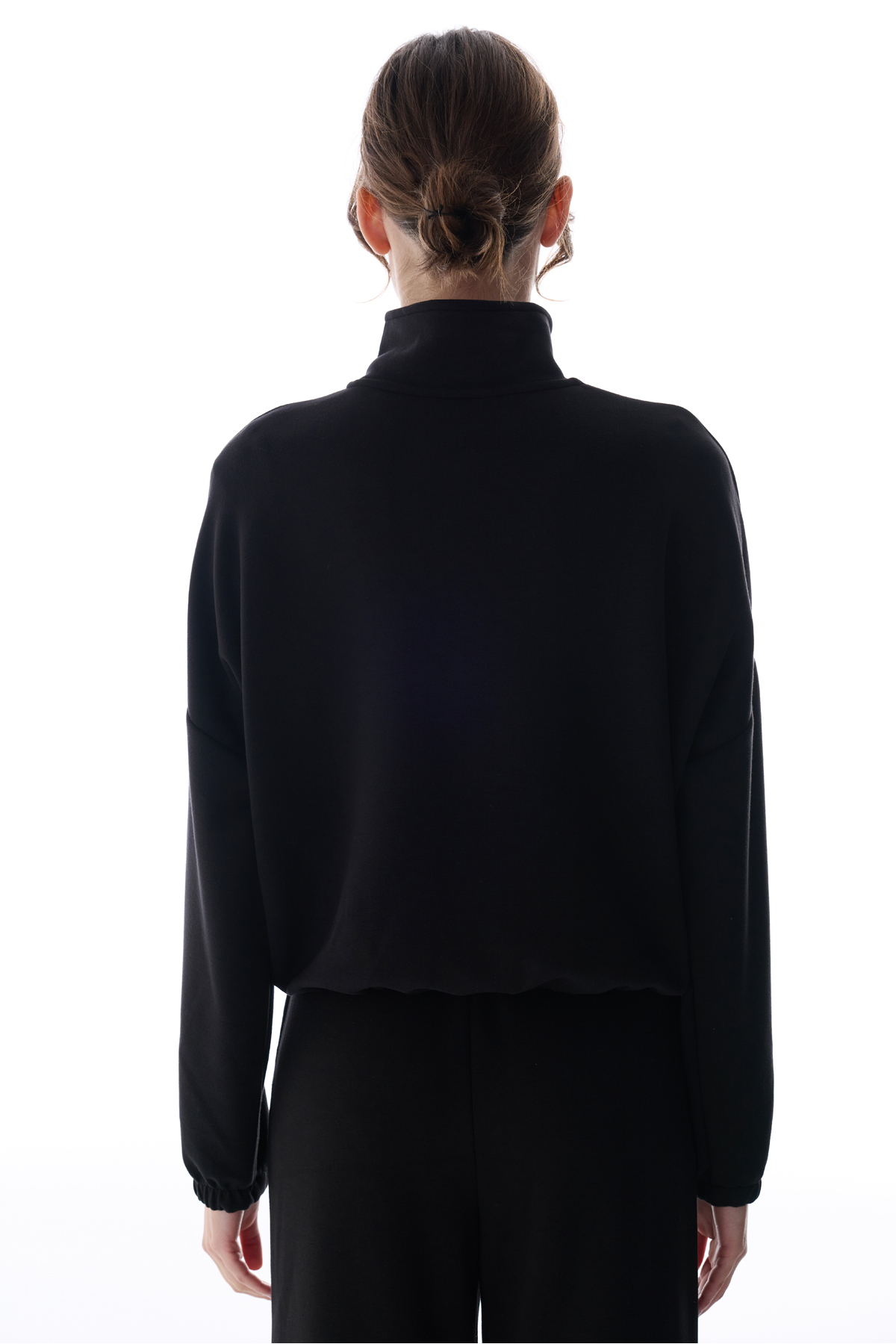 Penti  Siyah Silky Touch Dik Yaka Fermuarlı Crop Sweatshirt - Görsel 6