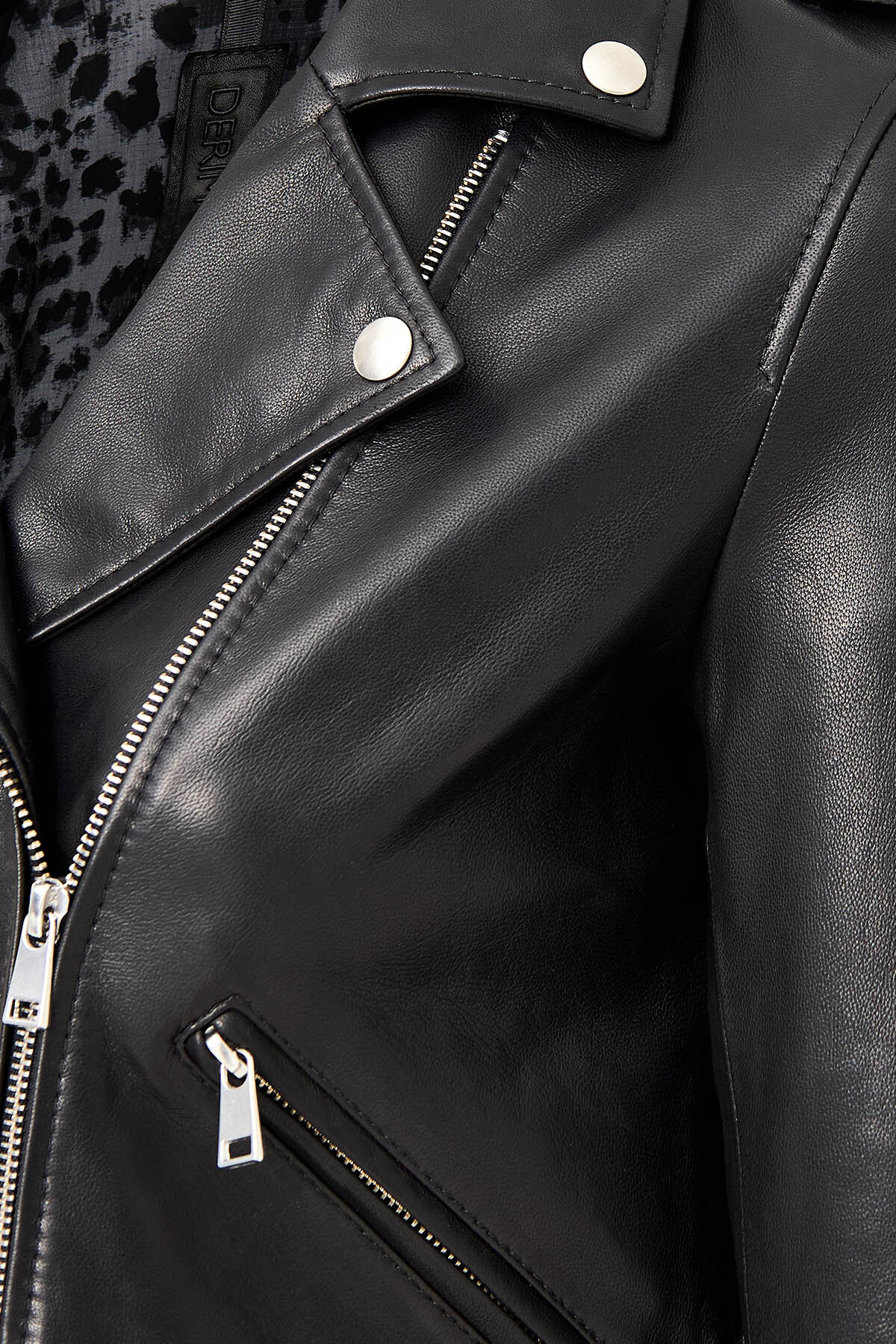 Derimod  Eliza Kadın Siyah Biker Kısa Deri Ceket 25SGD5299VE - Görsel 3