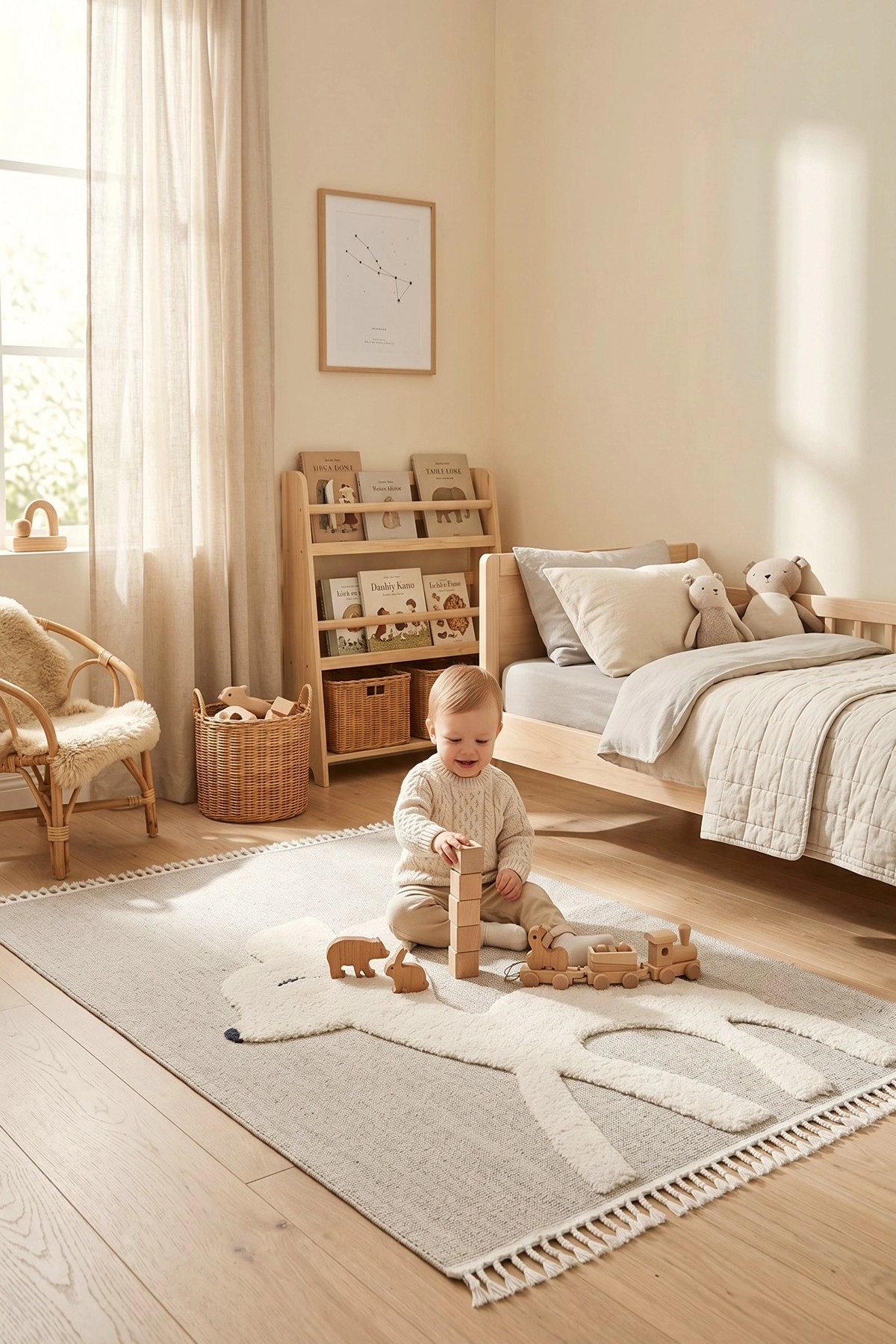 Beige Cream Soft Curled Woven Carpet Nursery Nursery Young Room Rug 18