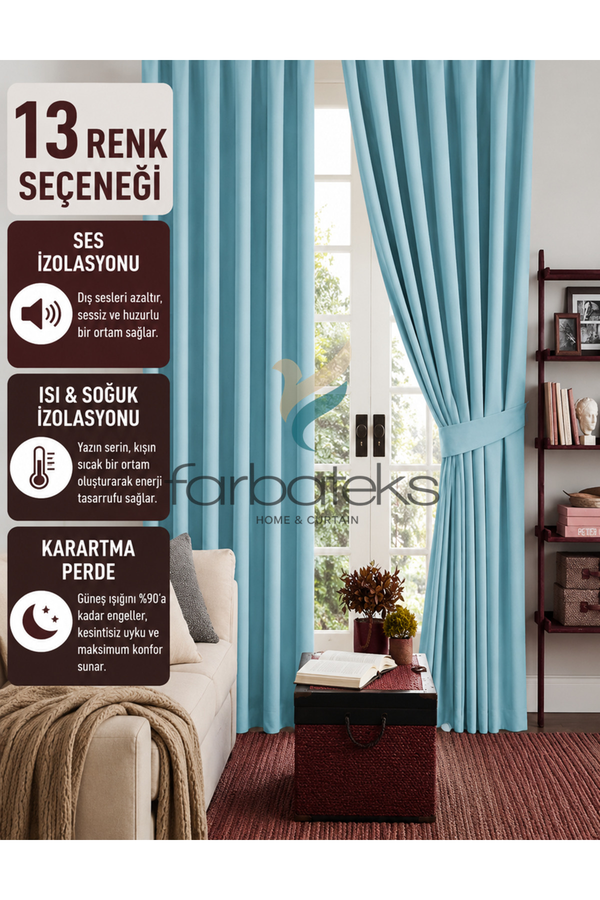 Turquoise Light Blue Thick Sunshade Blackout Blackout Blackout Background Curtain Straight Planting