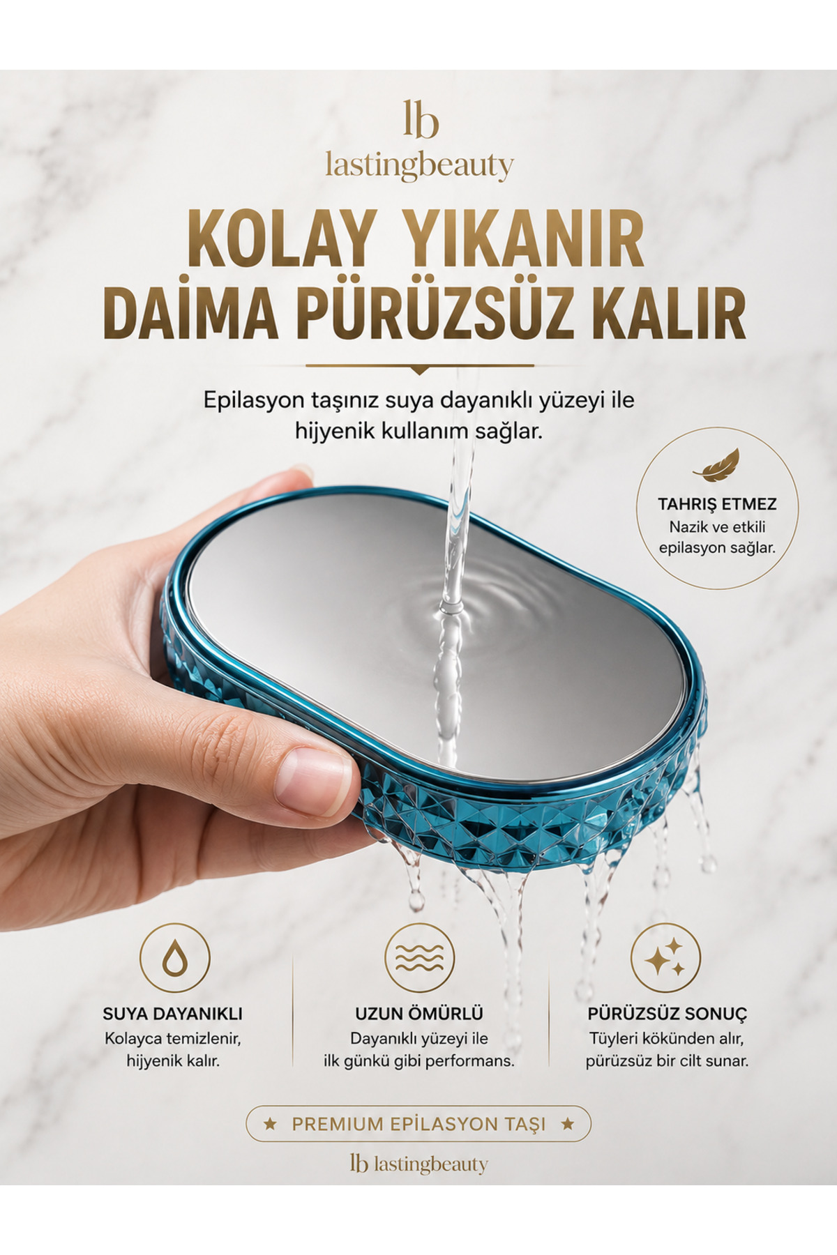LastingBeauty Epilasyon Aleti Acısız Tüy Dökücü Tüy Alma Silgisi Kristal Taş Tüy Alıcı Epilasyon Taş