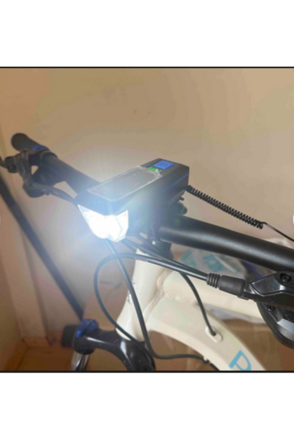 Waterproof Solar Powered Led Lighted Bicycle Headlight - Rechargeable Flashlight with Horn Usb - 11 Cm