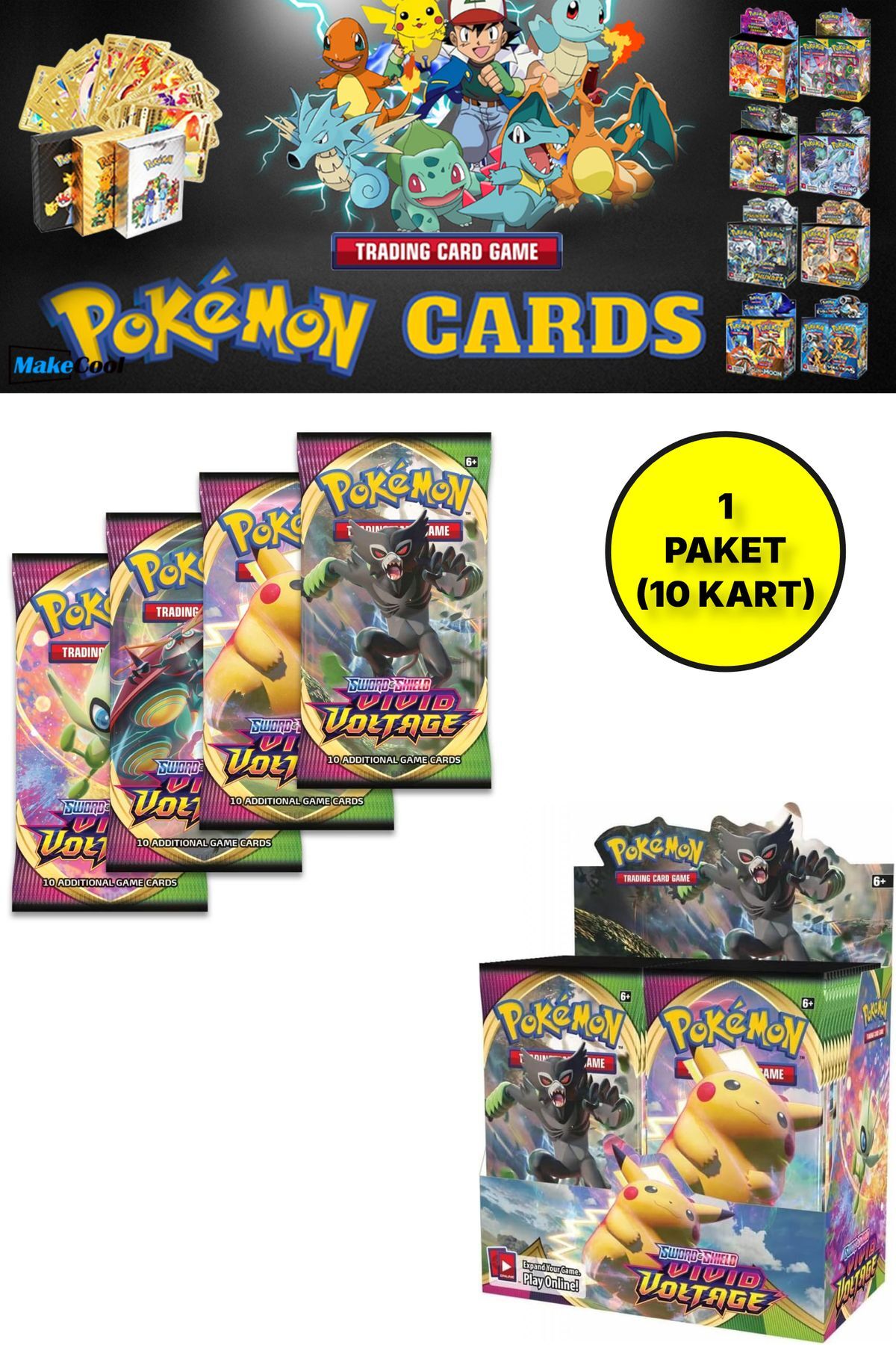 TOYFEST Pokemon Oyun Kartı TCG Sword&Shield Vivid Voltage Booster