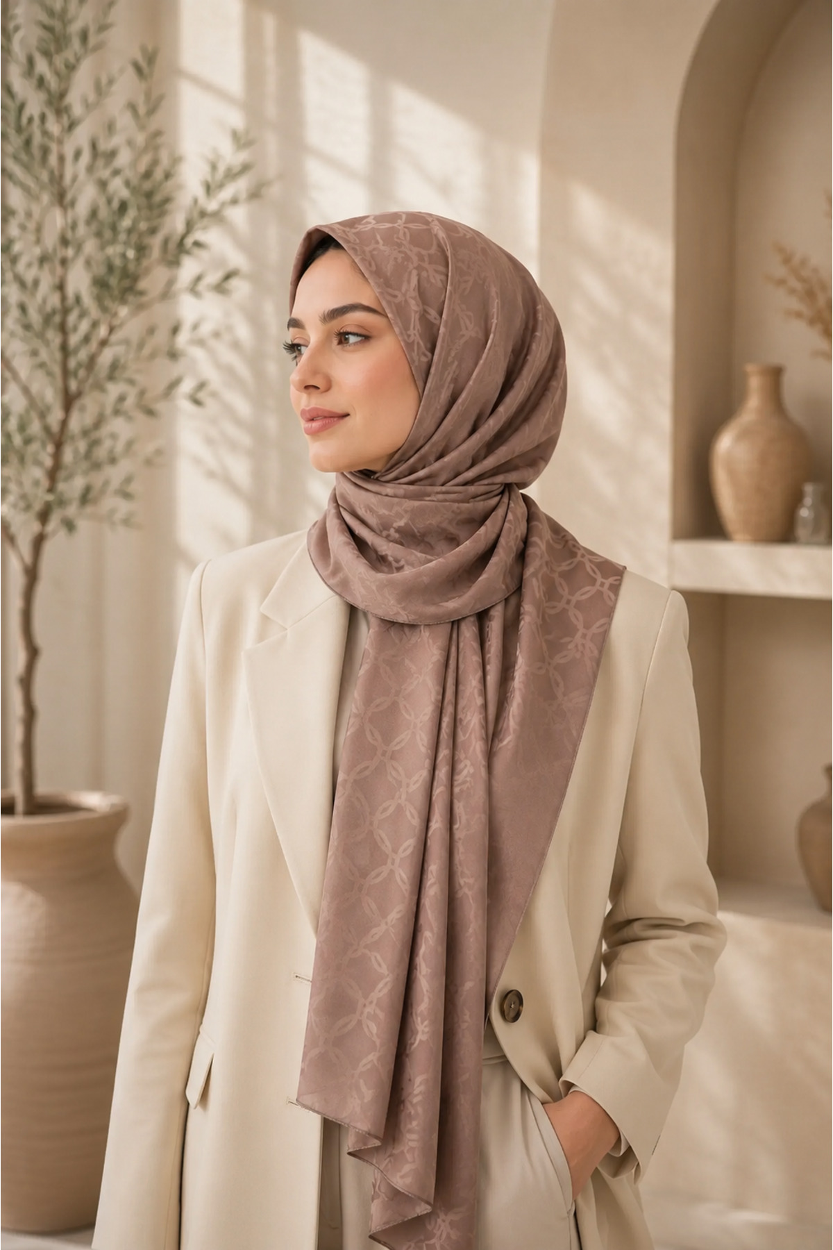 MİRSOY SCARF Lina Desen Kaymaz jakarlı Şal