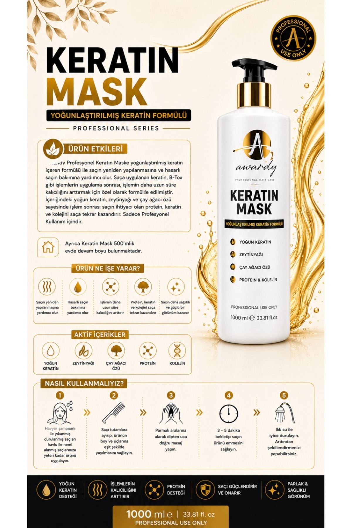 Keratın Maske 500 ml — AWKM-500 — تصویر 2 از 2