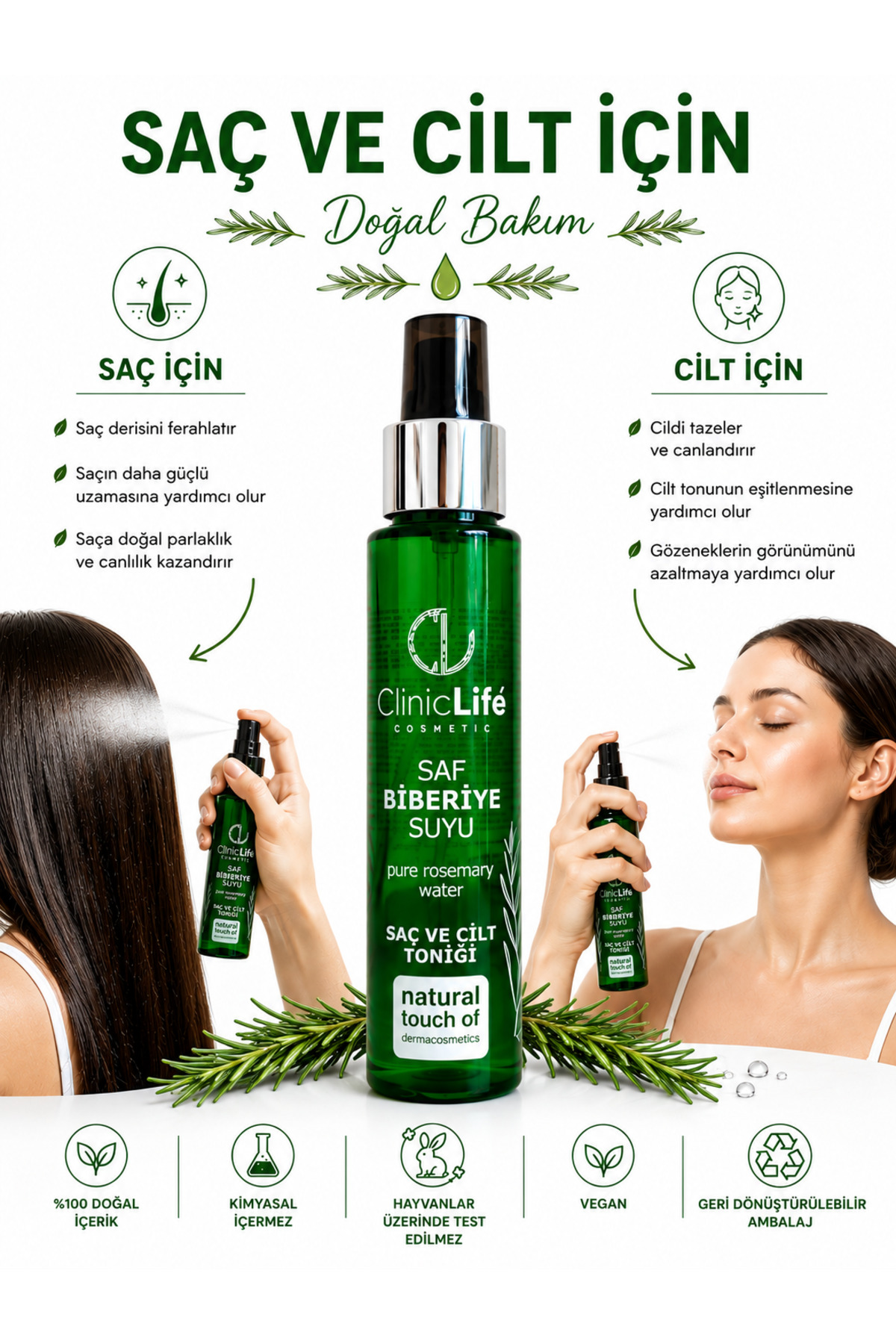 تونیک موی آب رزماری خالص، ضد ریزش مو و تقویت کننده رشد مو، 100 میلی لیتر — CLBS02 — تصویر 2 از 3