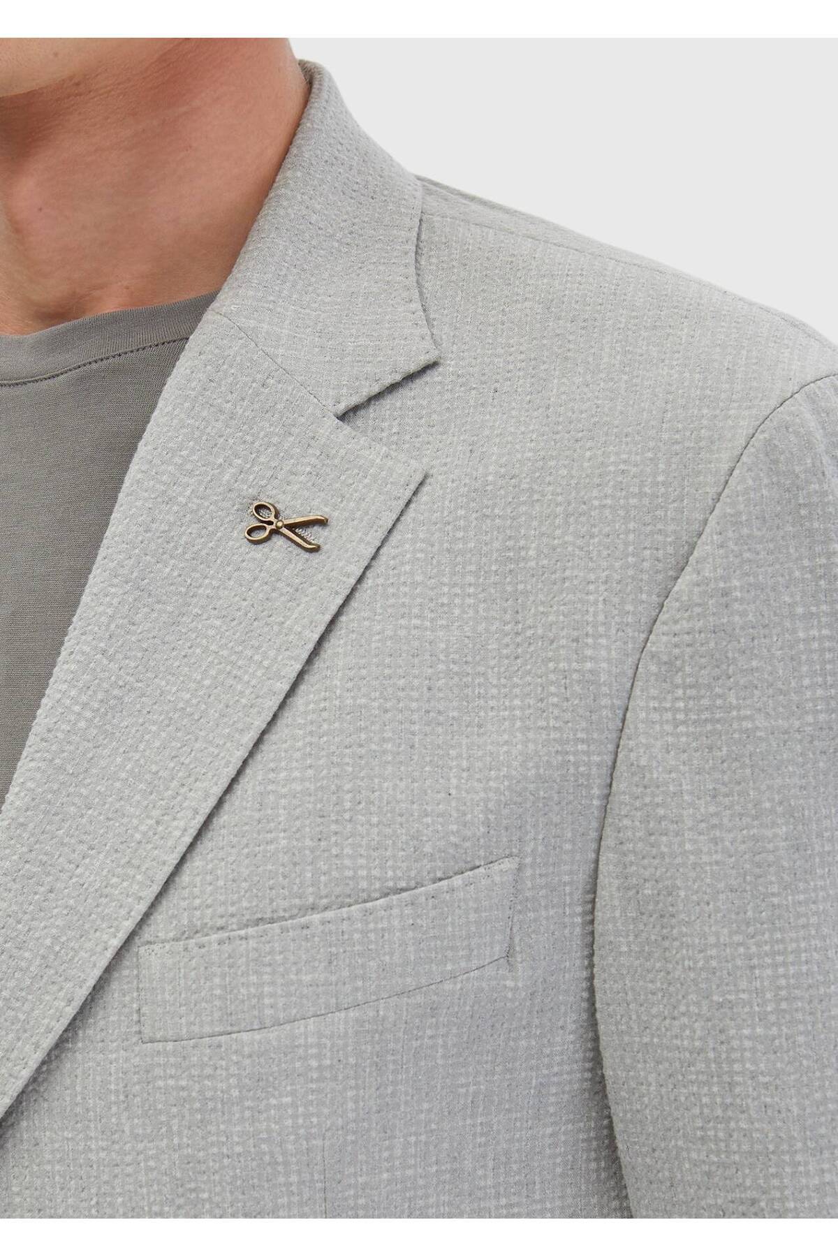 Açık Gri Desenli Zeroweight Slim Fit Pamuk Karışımlı Takım Elbise — رنگارنگ 163252 — تصویر 6 از 7