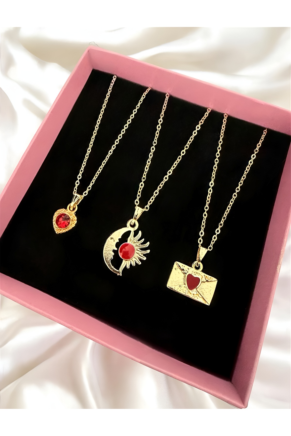 Gold Color 3-Piece Envelope Sun Heart Combination Set Necklace