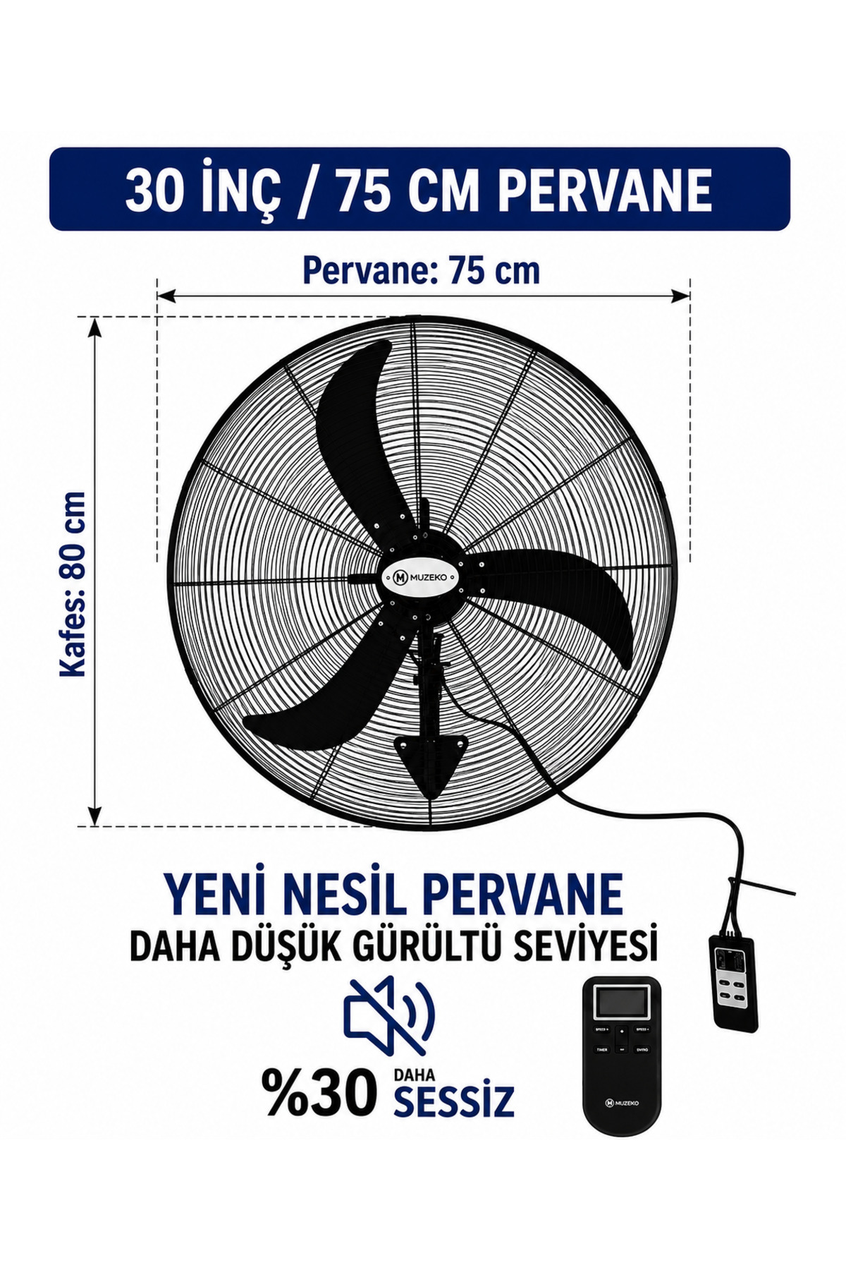 MZK750 30 Inch Industrial Mega Operated Wall Mounted Fan 210w 75cm 100% Copper Motor NOT SUITABLE FOR HOME