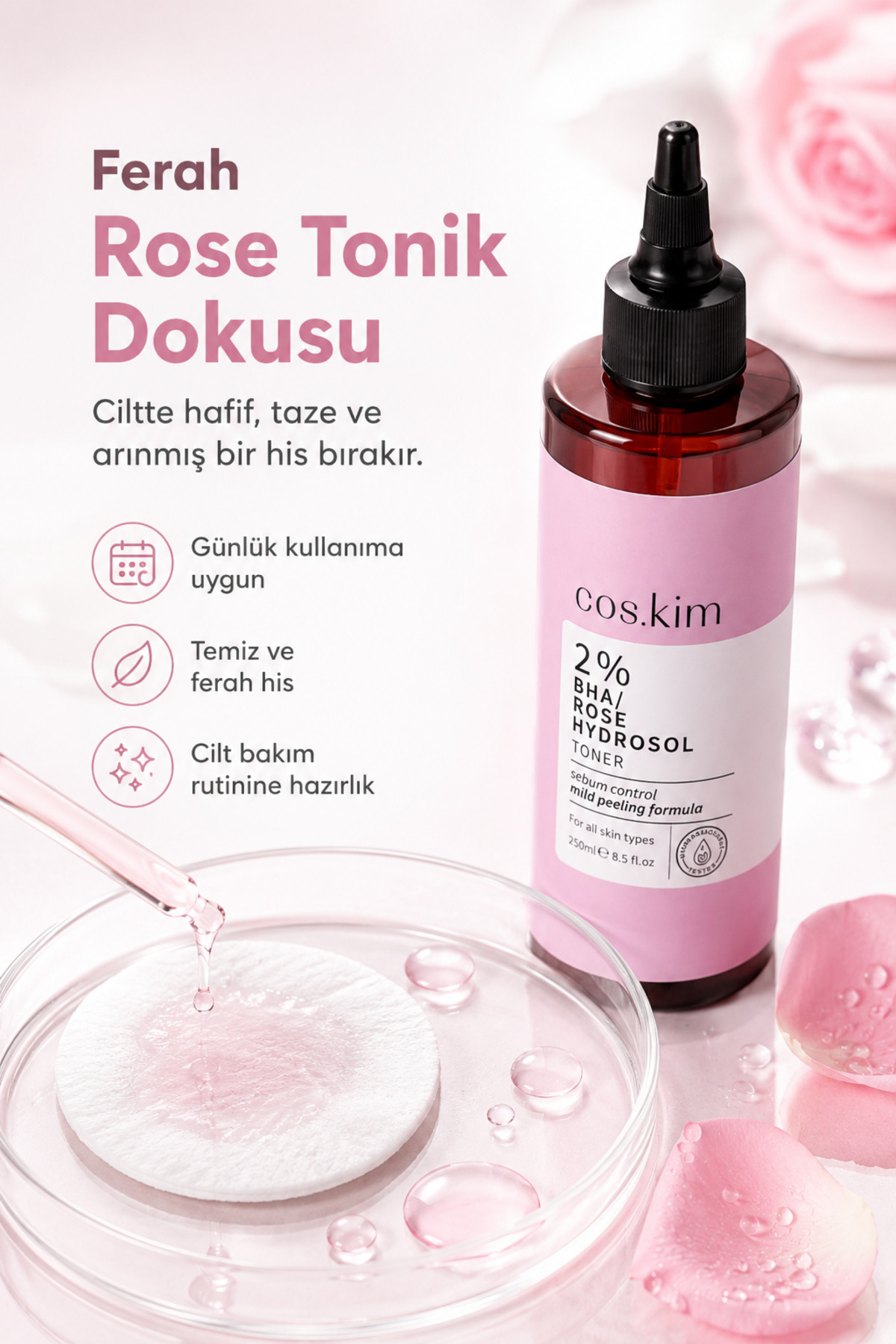 %2 BHA Gül Hidrosol Tonik Gözenek Sıkılaştırıcı Akne ve Siyah Nokta Karşıtı — MK004 — تصویر 6 از 9