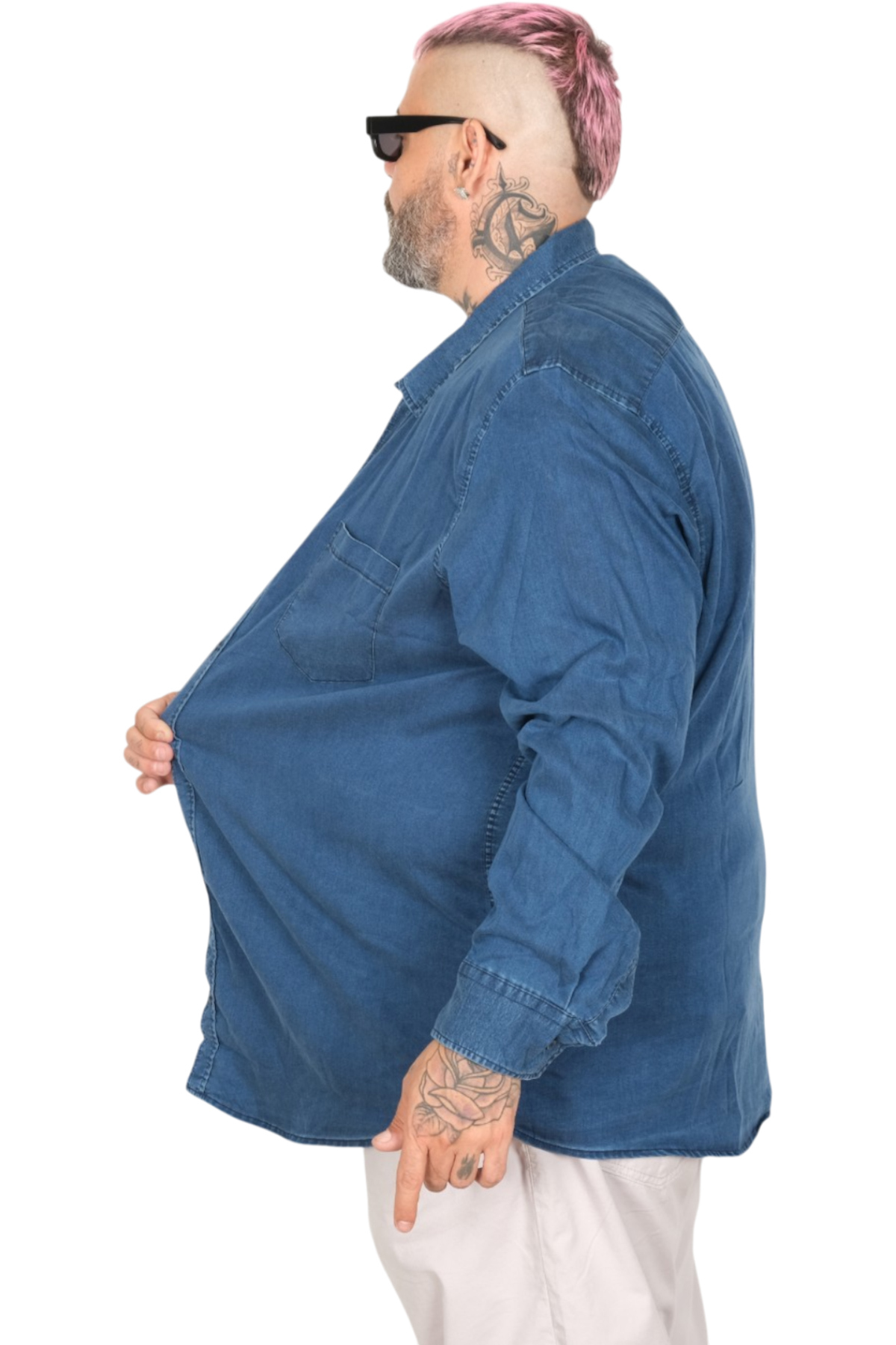 ModeXL Mode XL Büyük Beden Erkek Uzun Kol Kot Gömlek U24391 Lacivert görsel 2