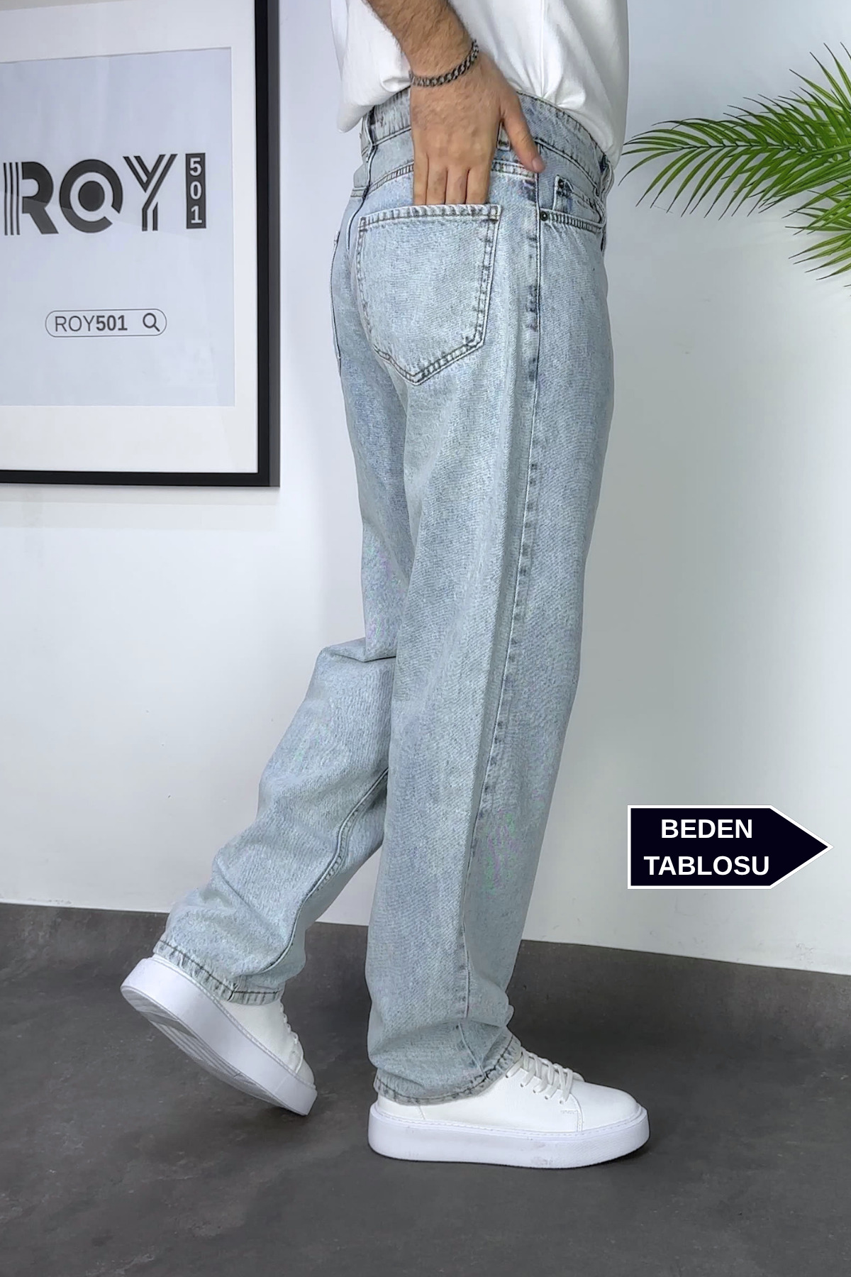 ROY501 Asit Mavi Erkek Baggy Pantolon Bol Paça Asit Mavisi Baggy Jeans görsel 2