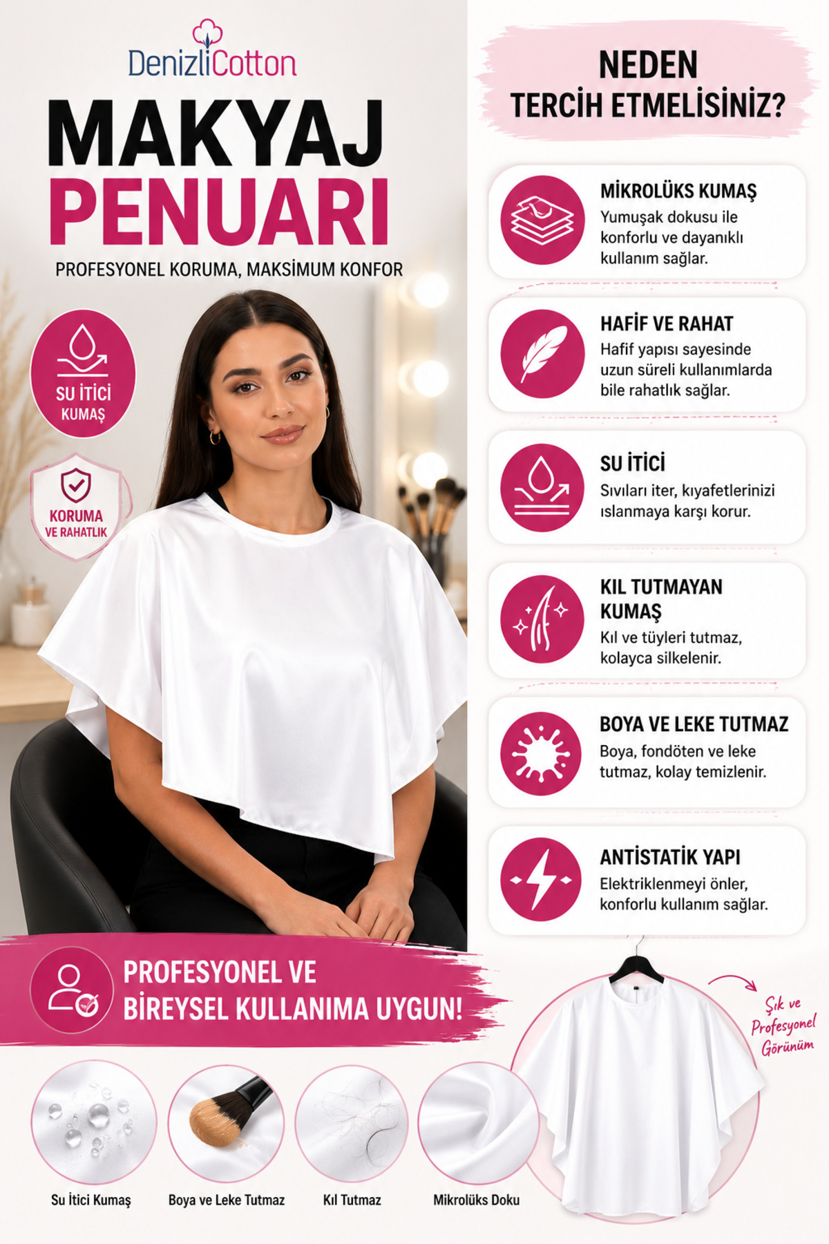 Makyaj Penuarı Su İtici Boya ve Leke Tutmayan Kıl Tutmaz Profesyonel Kullanım Beyaz — TYC8NOYJWN169965684859517 — تصویر 5 از 5